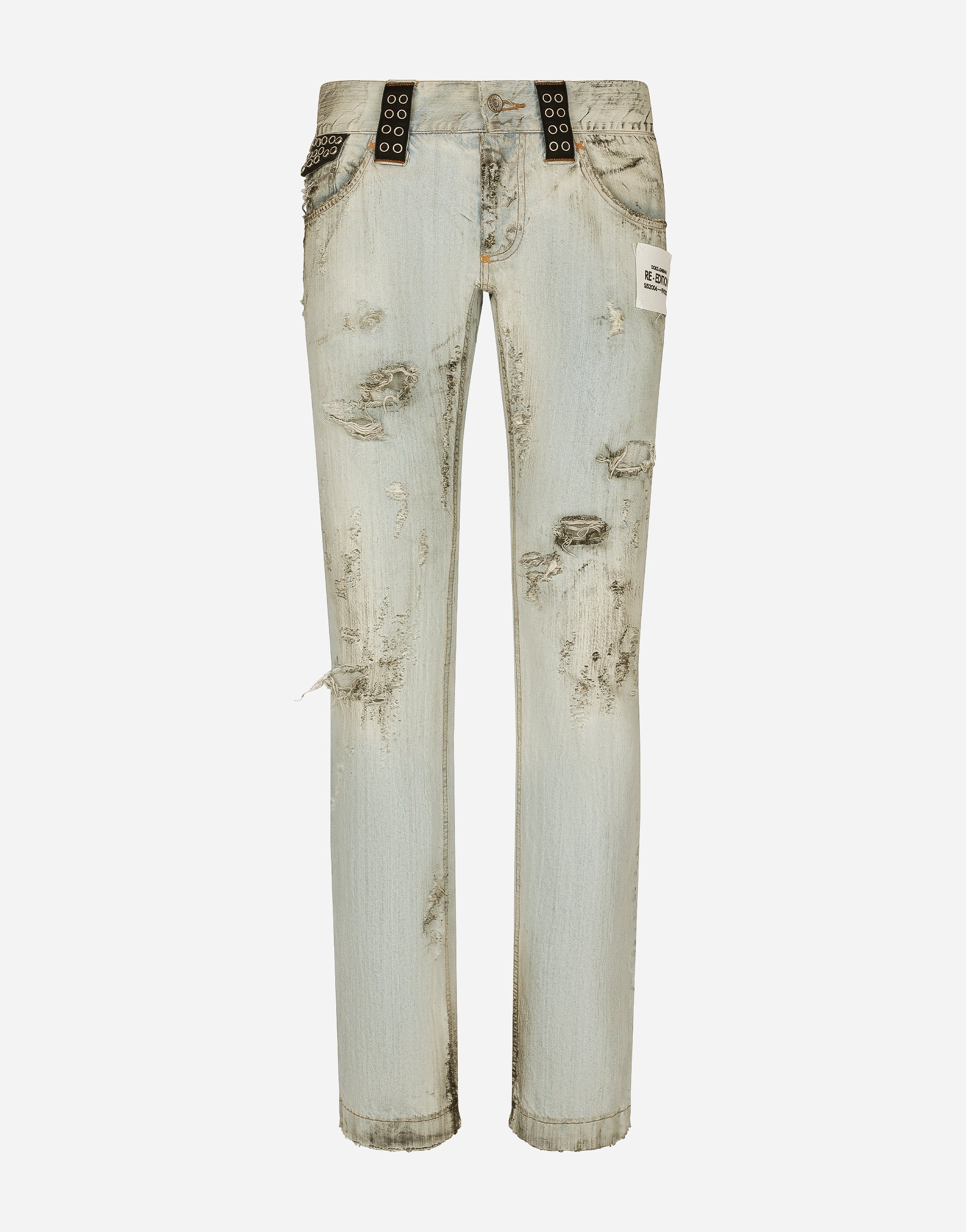 Dolce & Gabbana Washed Dirty Denim Jeans With Rips In Multicolor