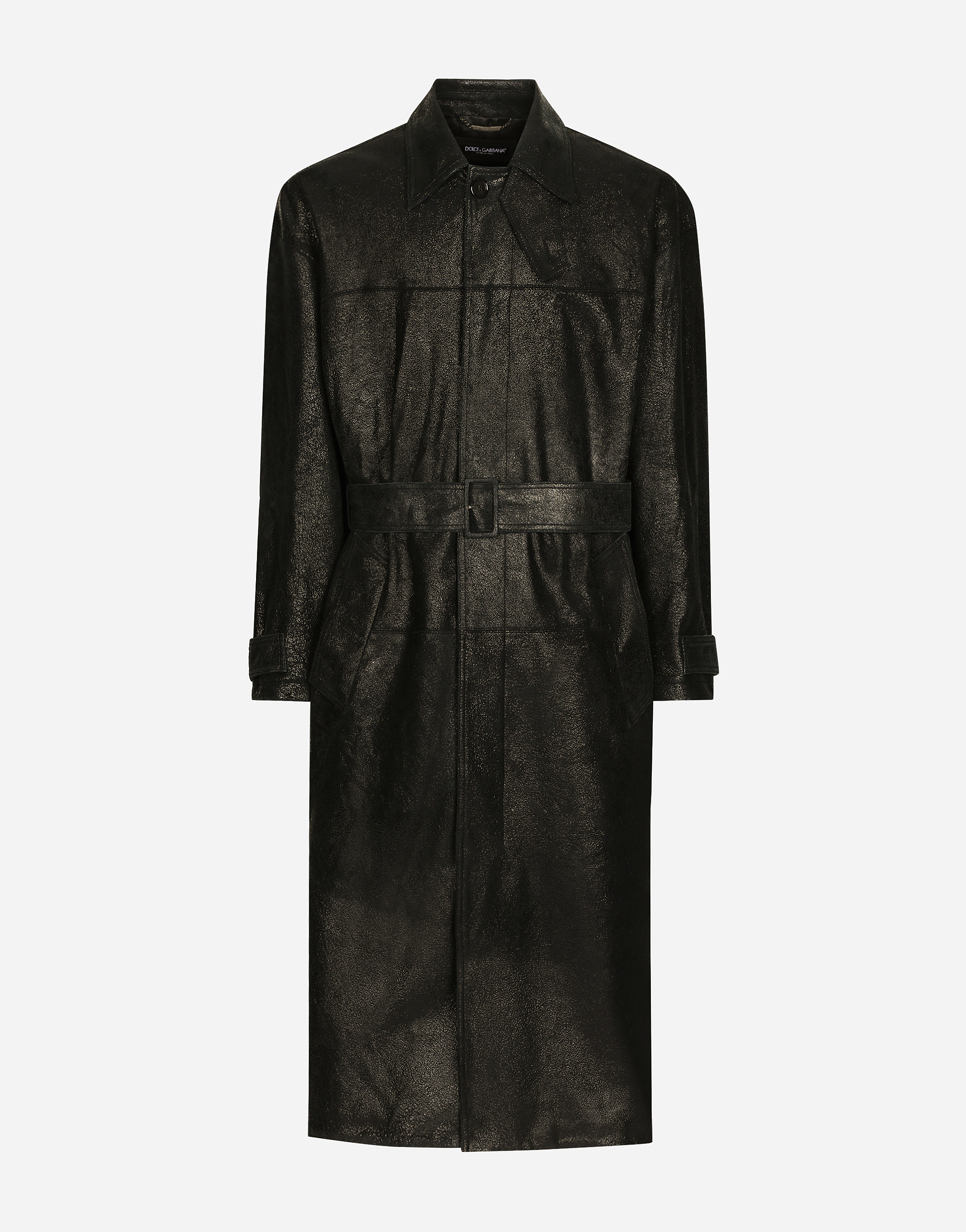 Shop Dolce & Gabbana Leather Trench Coat With Belt In Black