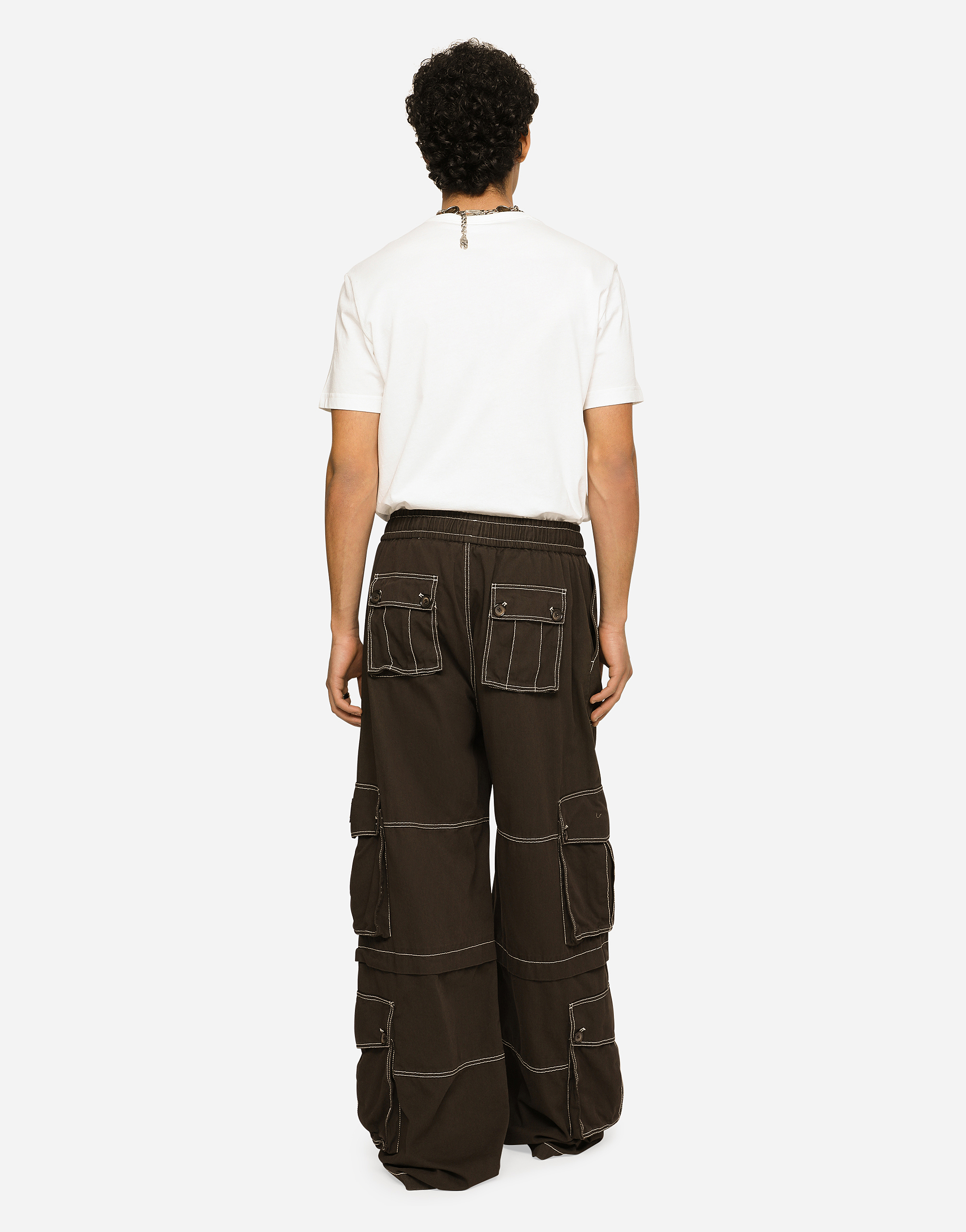 Shop Dolce & Gabbana Pantalone Cargo Jogging Cotone Multitasche In Marrone