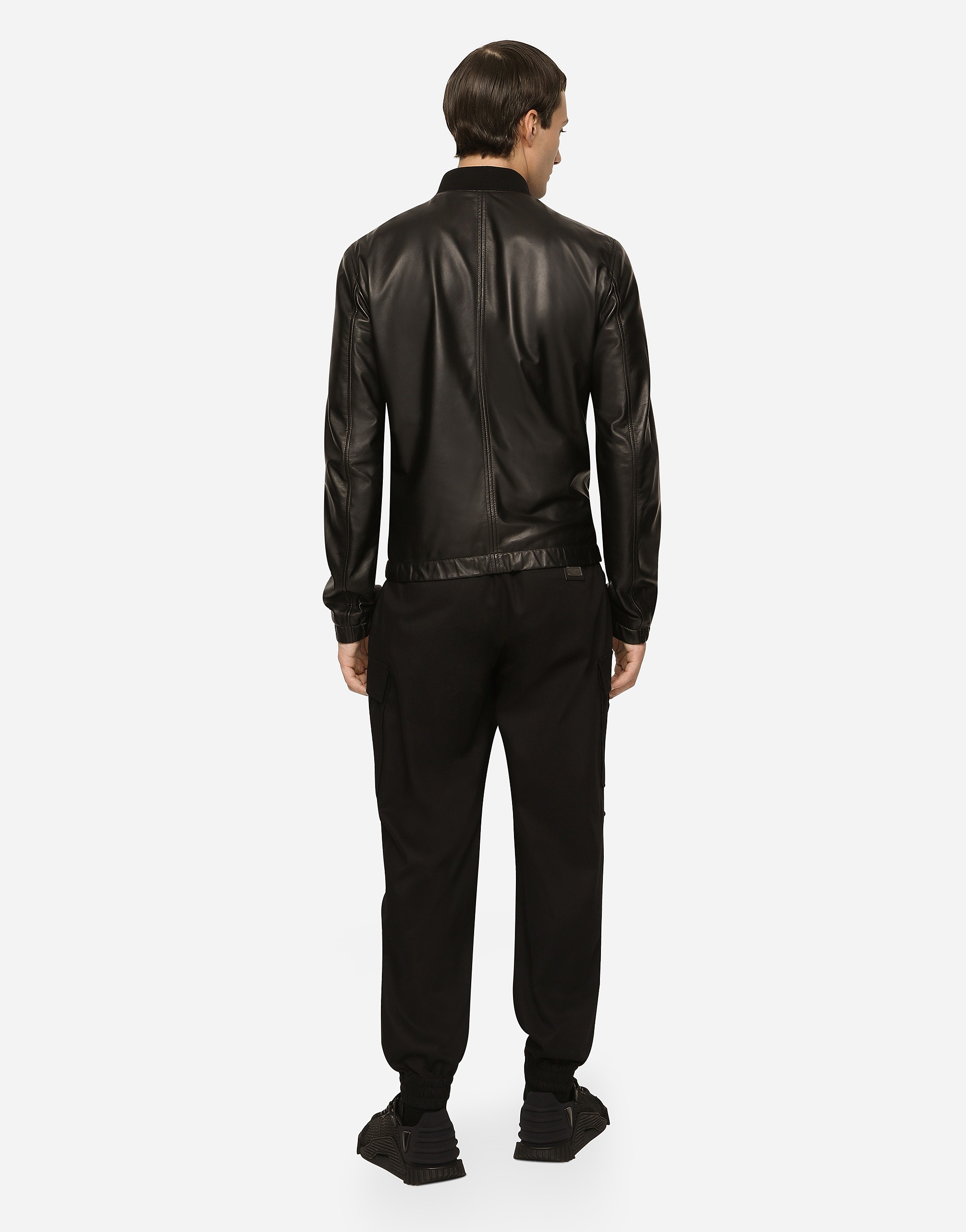 Shop Dolce & Gabbana Leather Jacket With Branded Tag In Black