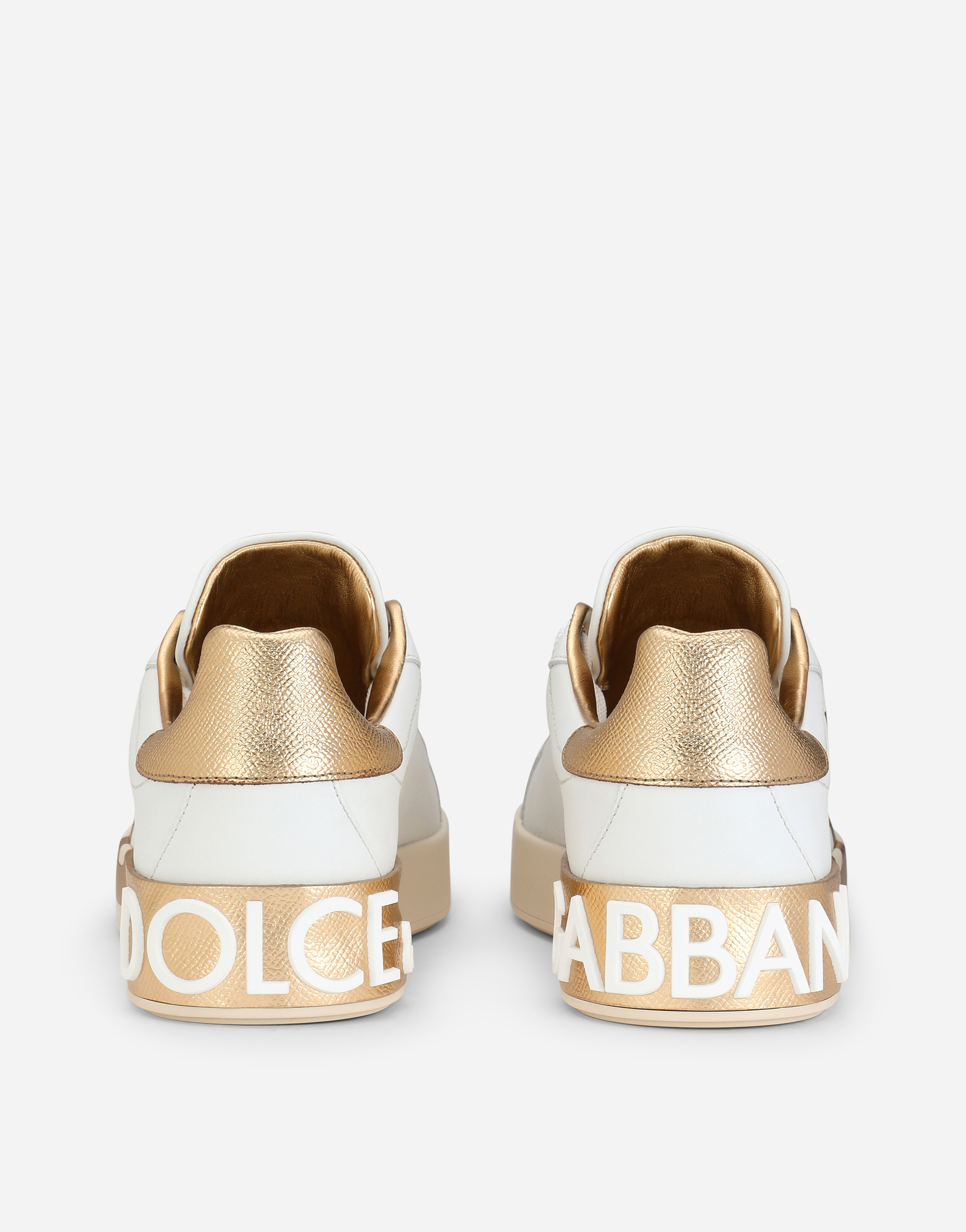 Shop Dolce & Gabbana Calfskin Portofino Sneakers With Dg Logo In White