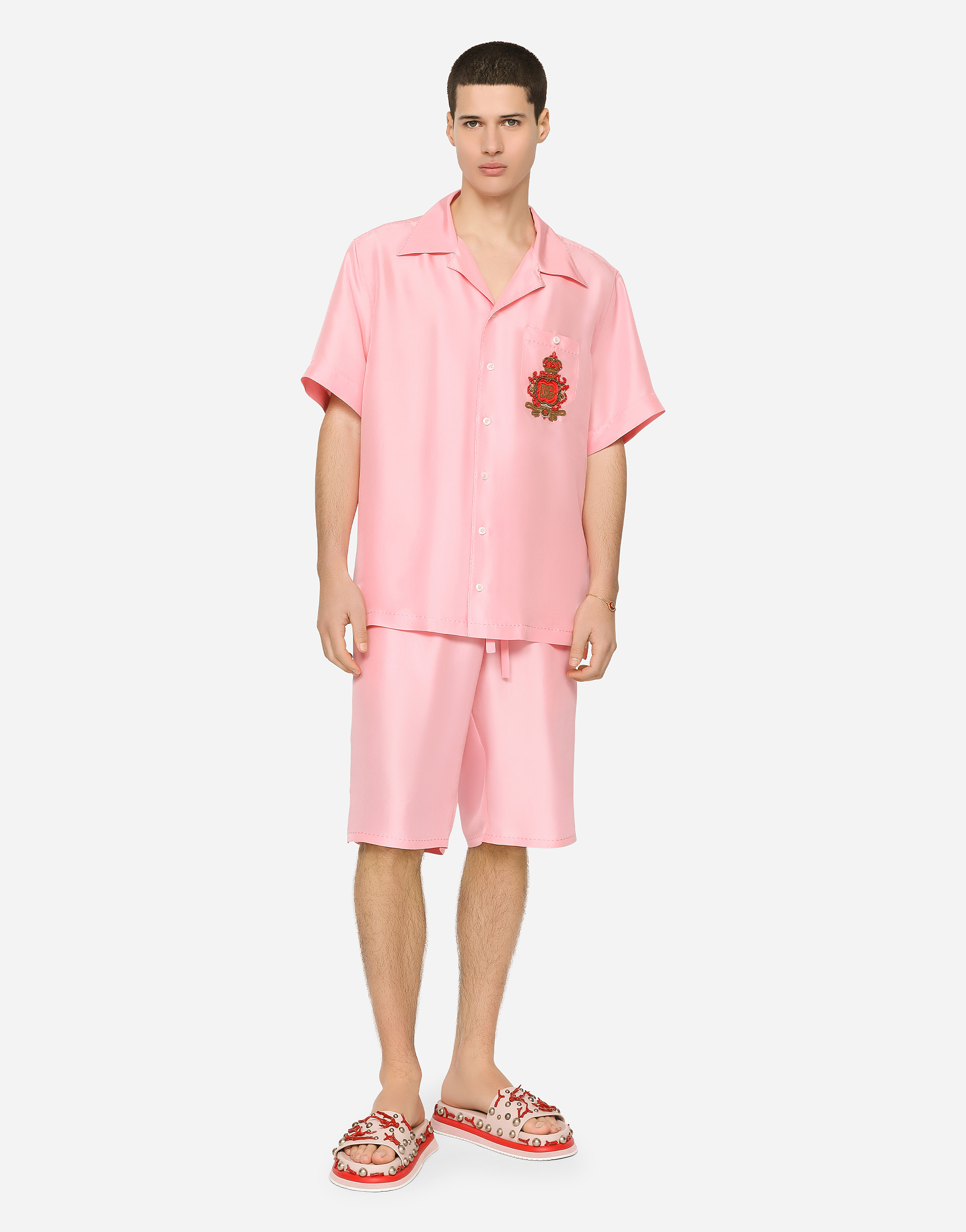 Silk Satin Pajama Shirt in Pink - Dolce Gabbana