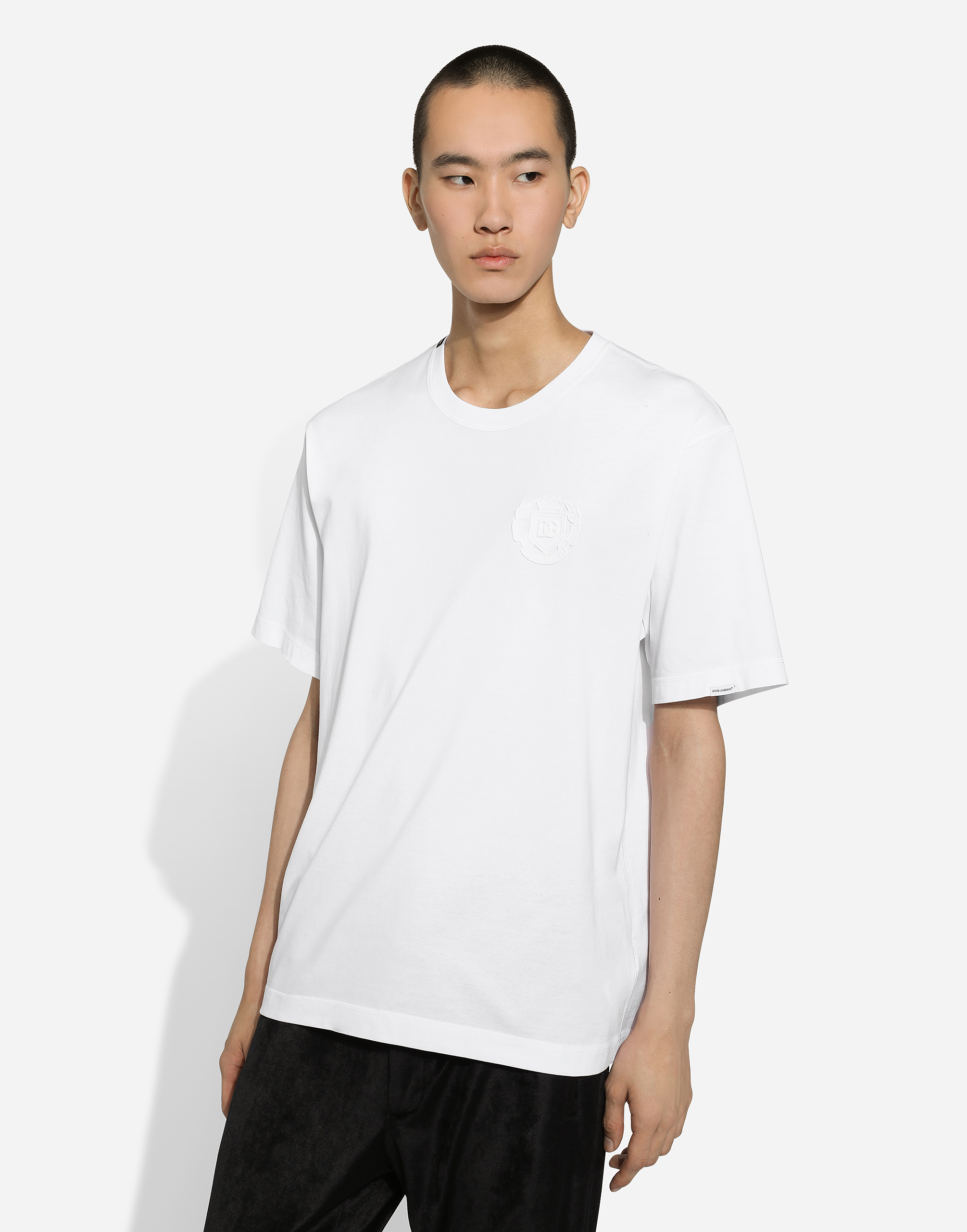 Shop Dolce & Gabbana Cotton T-shirt With Logo Embroidery In White