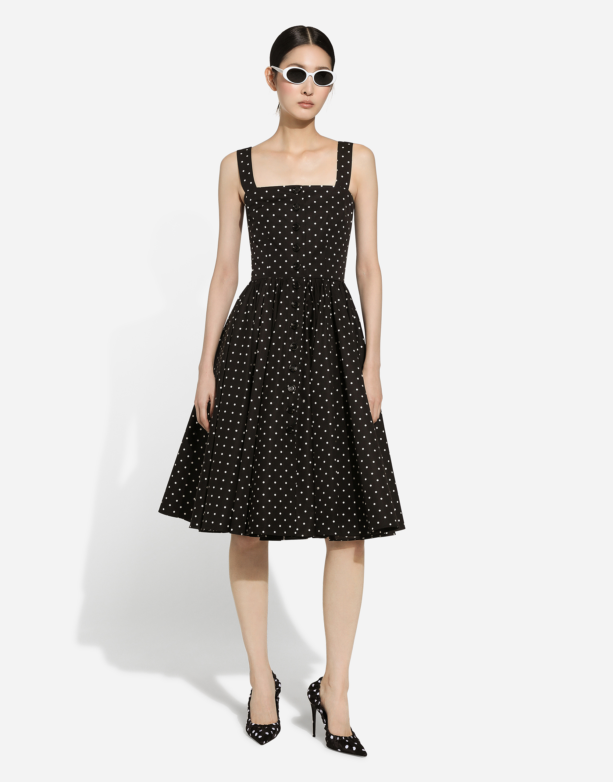 Shop Dolce & Gabbana Calf-length Cotton Dress With Polka-dot Print In プリ