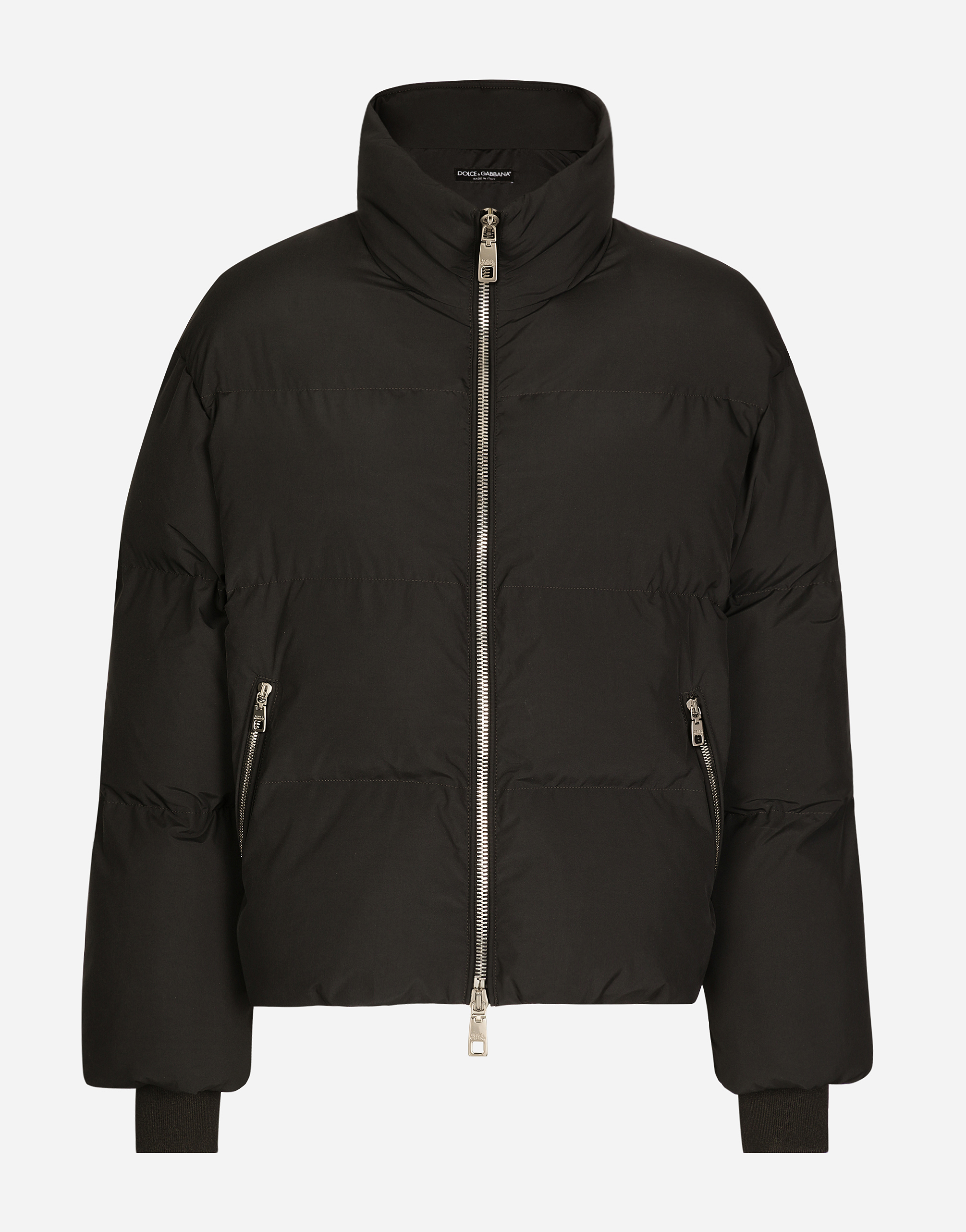 Shop Dolce & Gabbana Short Nylon Down Jacket With Branded Tag In ブラック