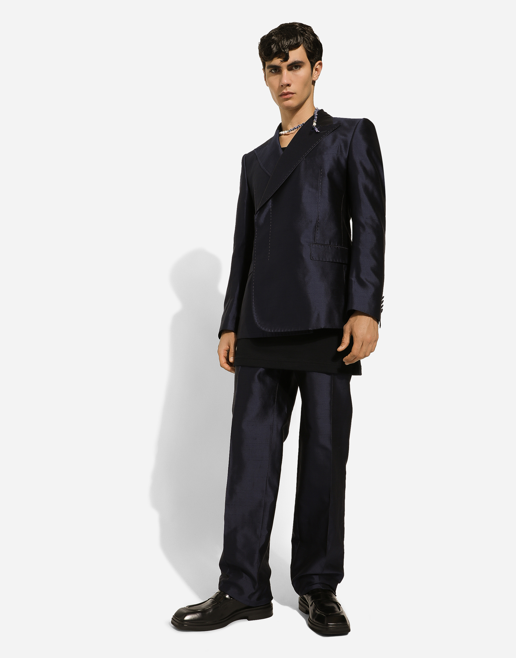 Shop Dolce & Gabbana Double-breasted Shantung Silk Sicilia-fit Jacket In Blue