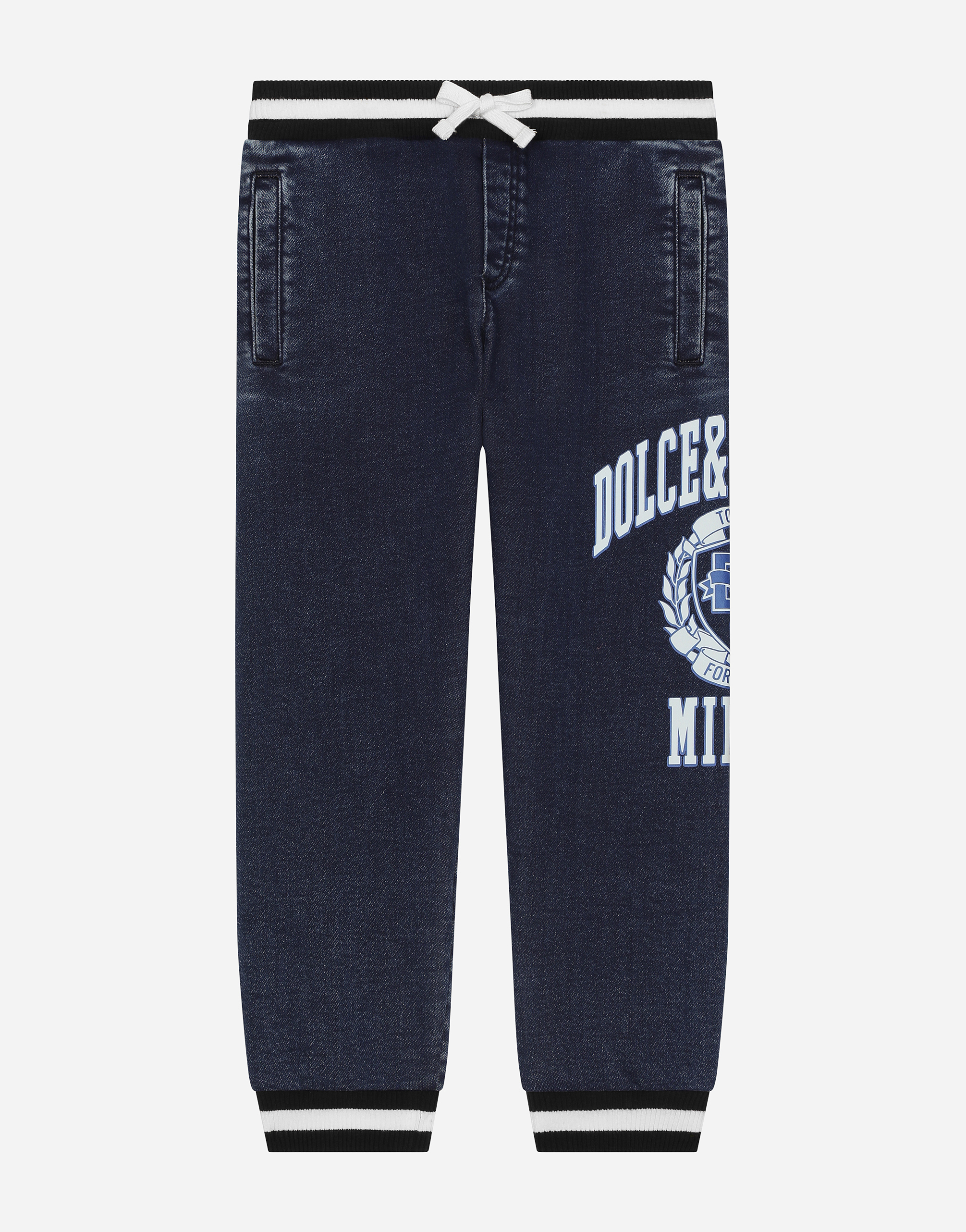 Shop Dolce & Gabbana Denim Jogging Pants With Dolce&gabbana Logo In Multicolor