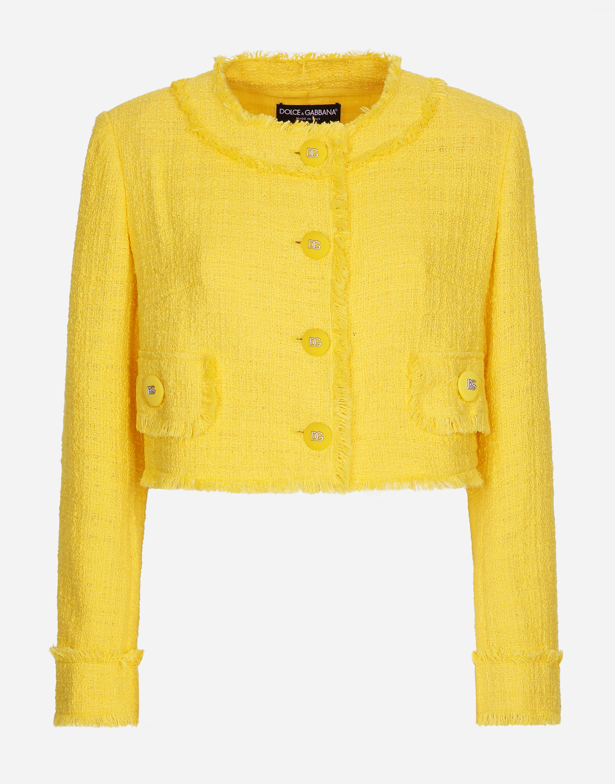 Short raschel tweed jacket in Yellow for Women | Dolce&Gabbana®