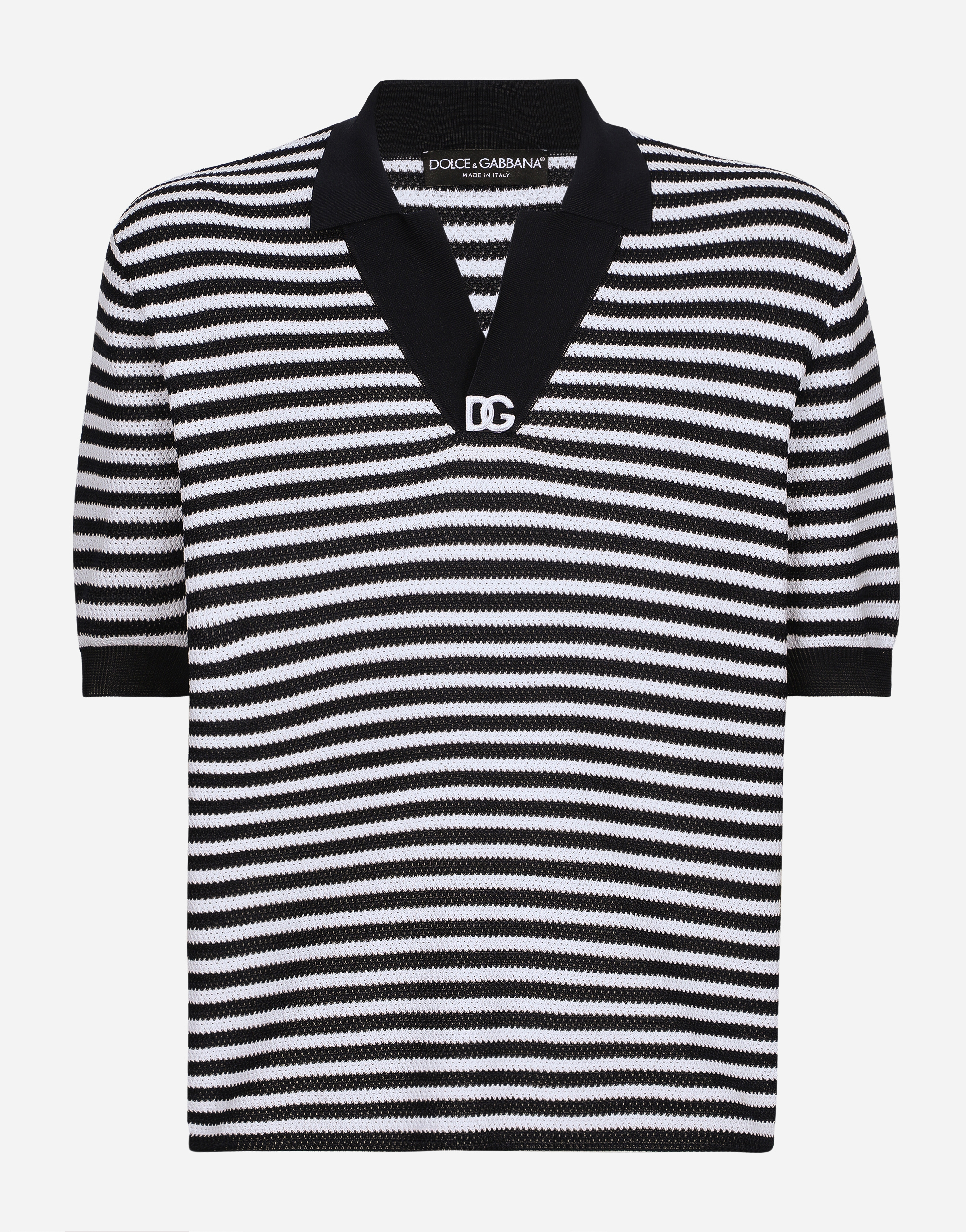 Striped cotton V-neck polo-shirt with DG logo