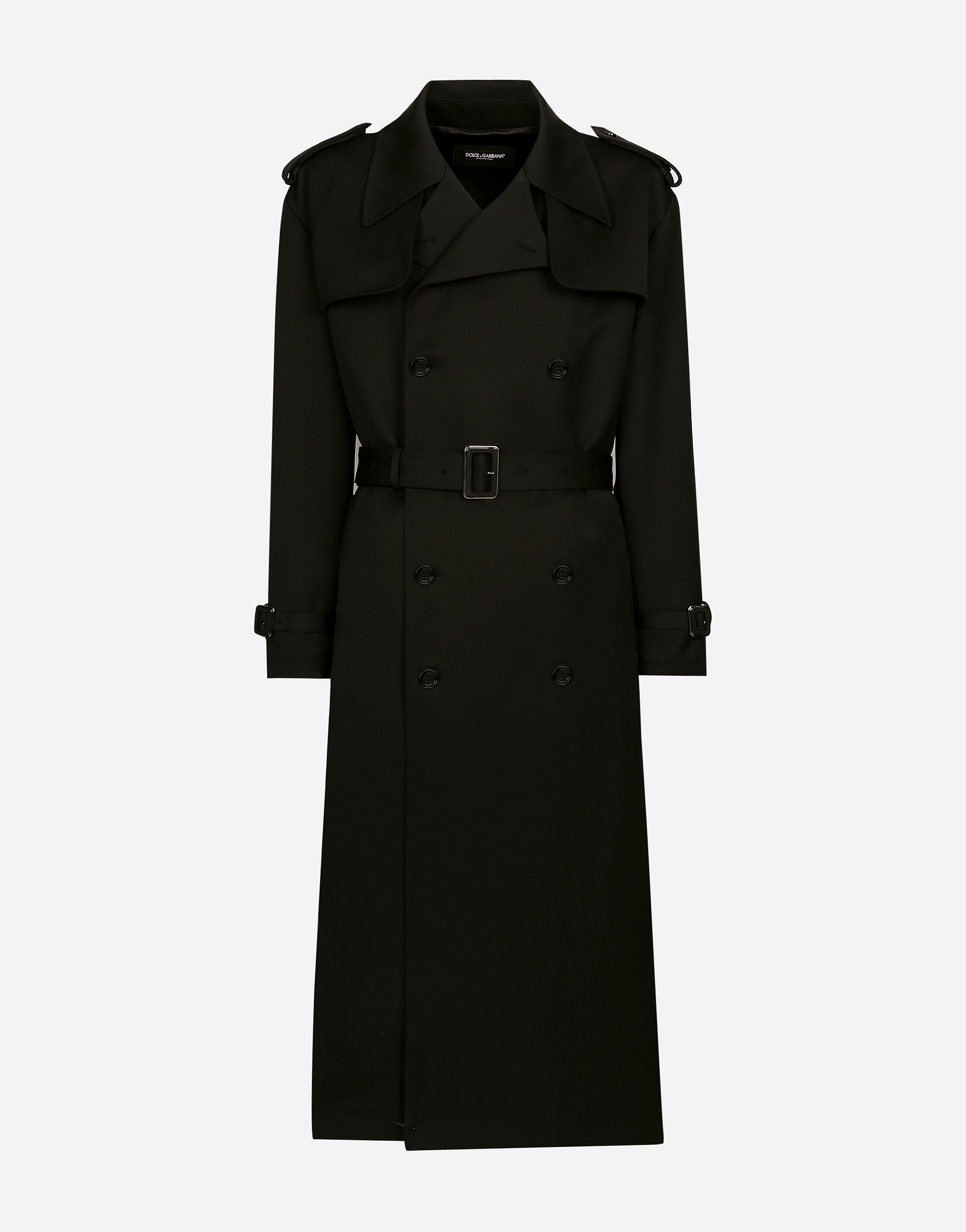 Shop Dolce & Gabbana Double-breasted Wool Trench Coat In Black