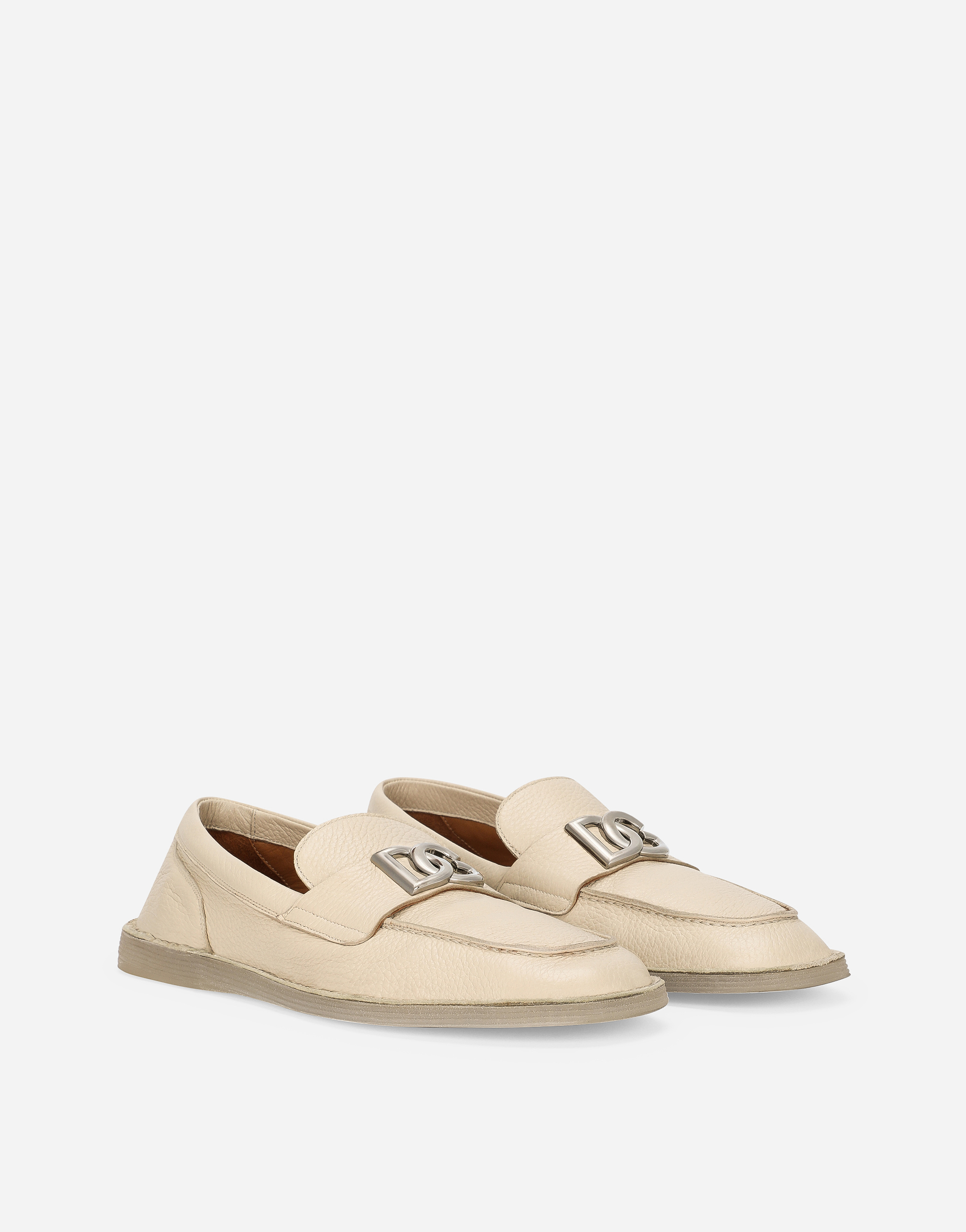 Shop Dolce & Gabbana Deerskin Loafers In Beige