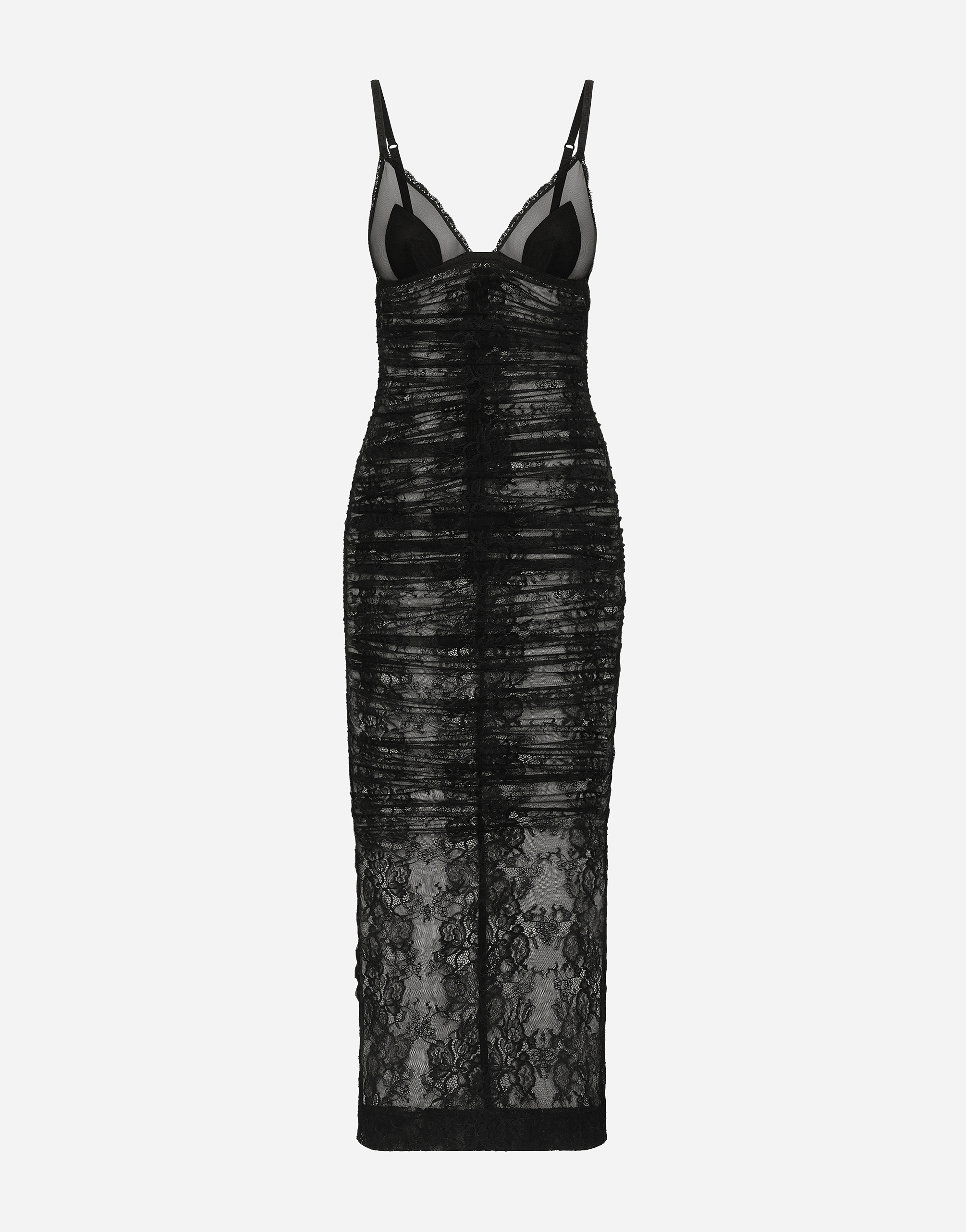 Shop Dolce & Gabbana Calf-length Stretch Chantilly Lace Slip Dress In Black