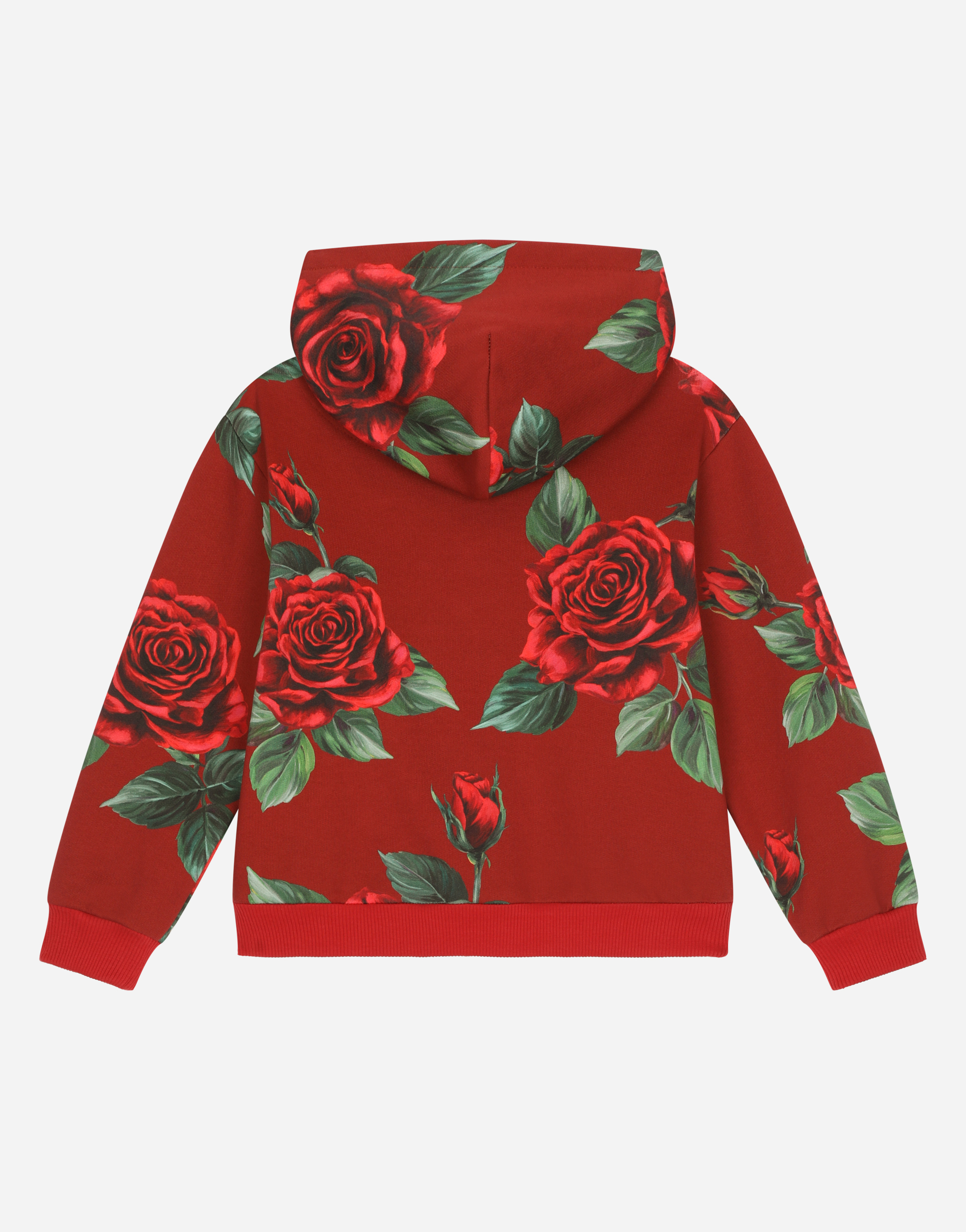 Jersey hoodie with rose print
