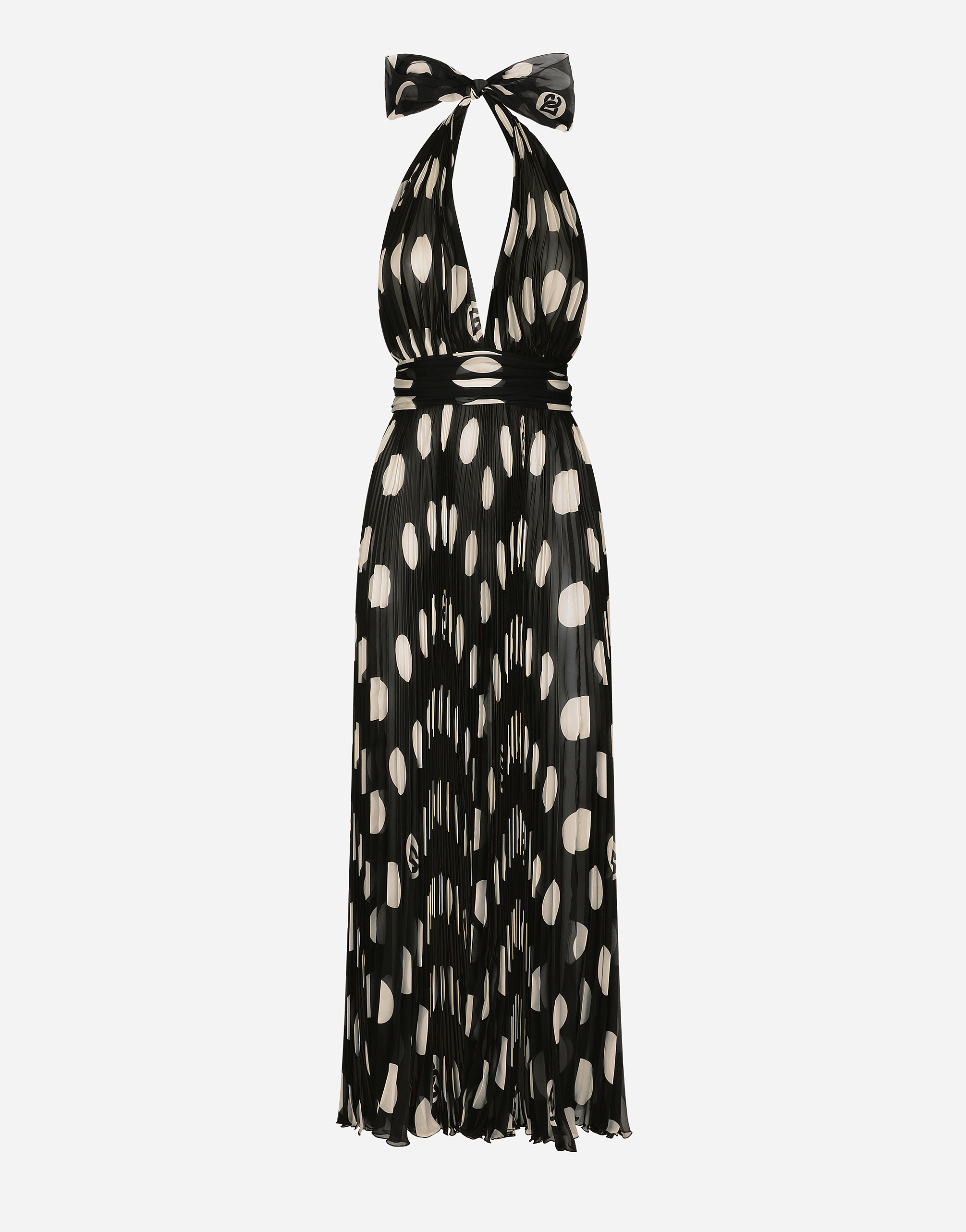 Shop Dolce & Gabbana Pleated Chiffon Calf-length Dress With Polka-dot Print In プリ