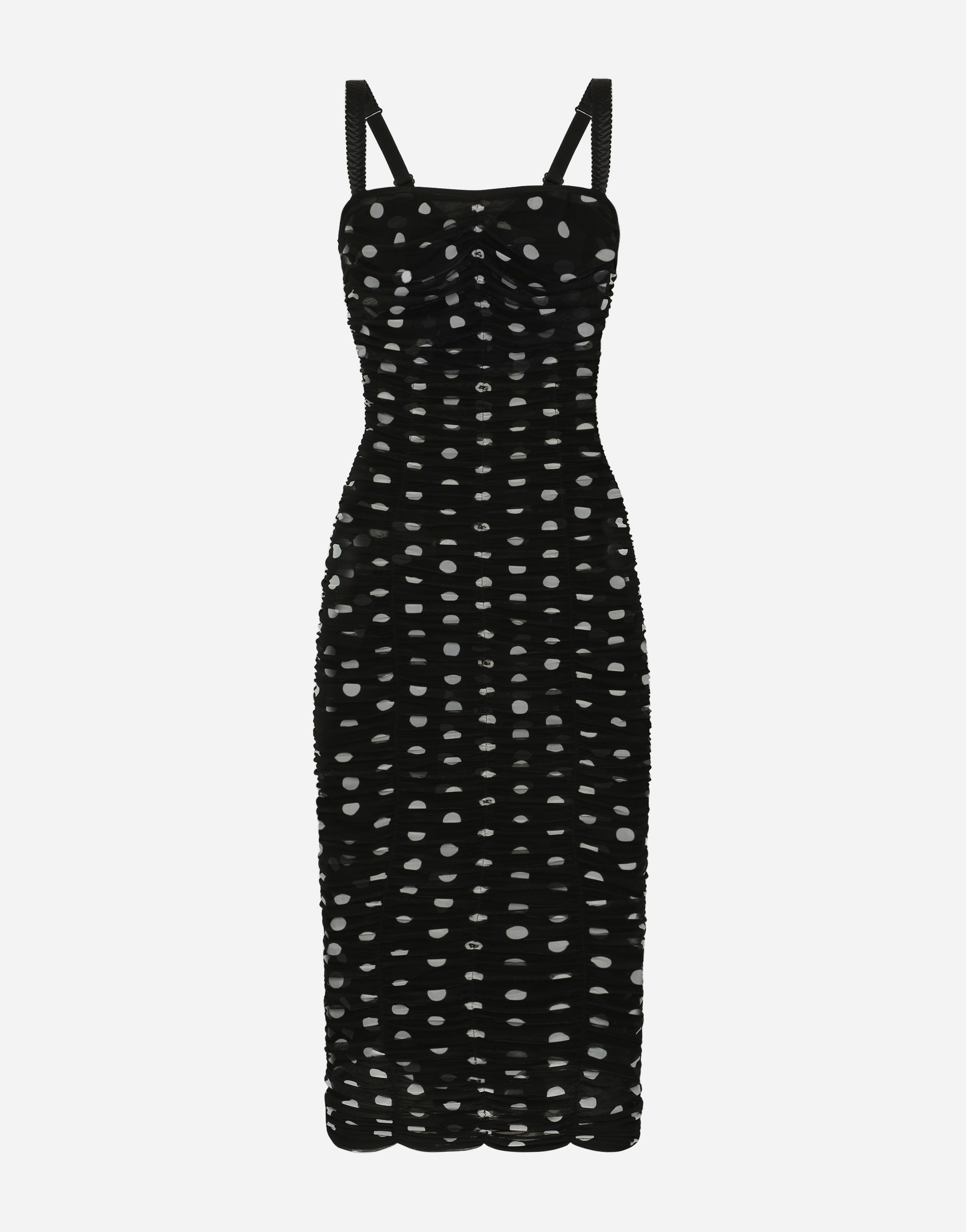 Shop Dolce & Gabbana Tulle Calf-length Sheath Dress With Draping And Polka-dot Print In プリ