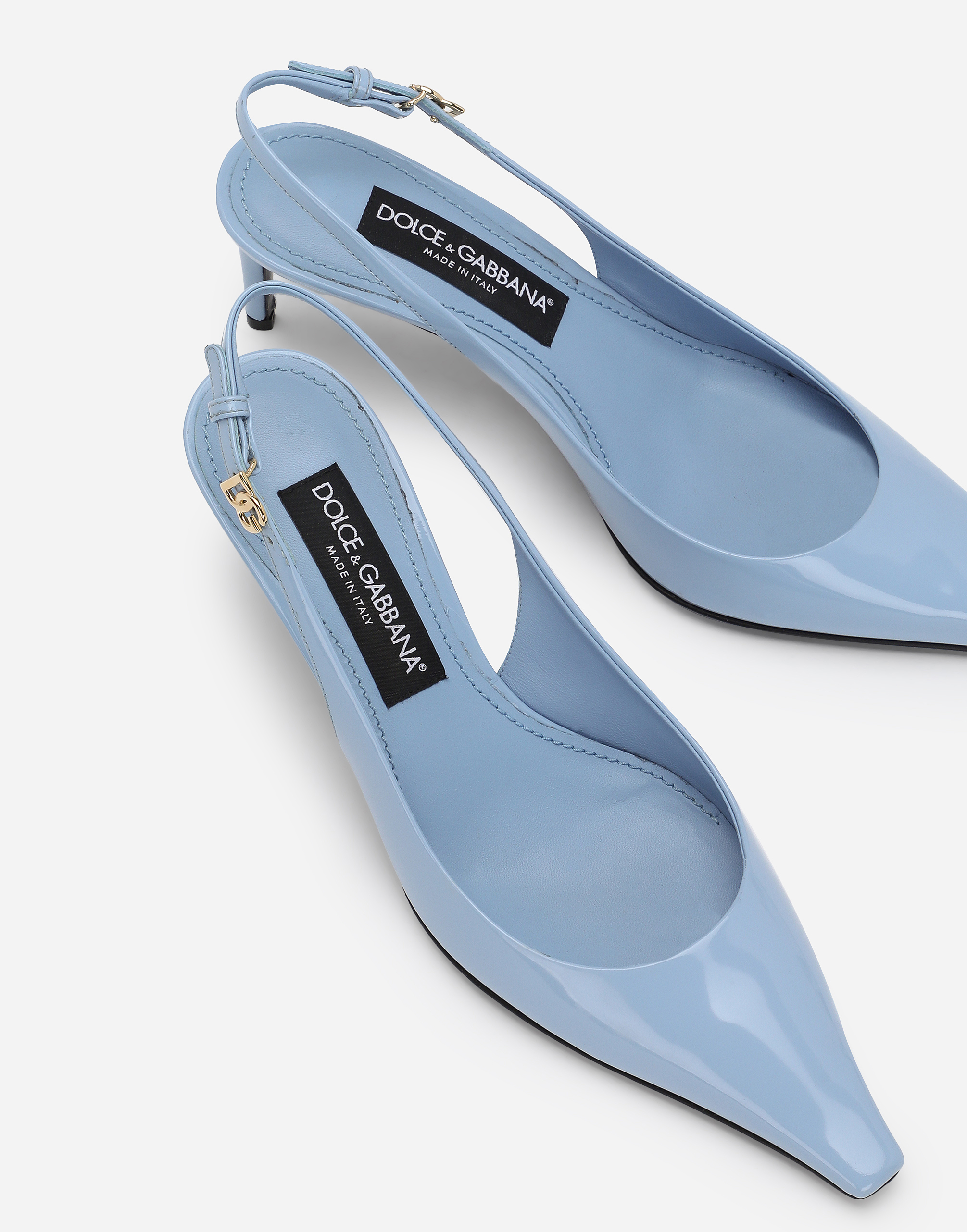 Shop Dolce & Gabbana Polished Calfskin Slingbacks In Light Blue