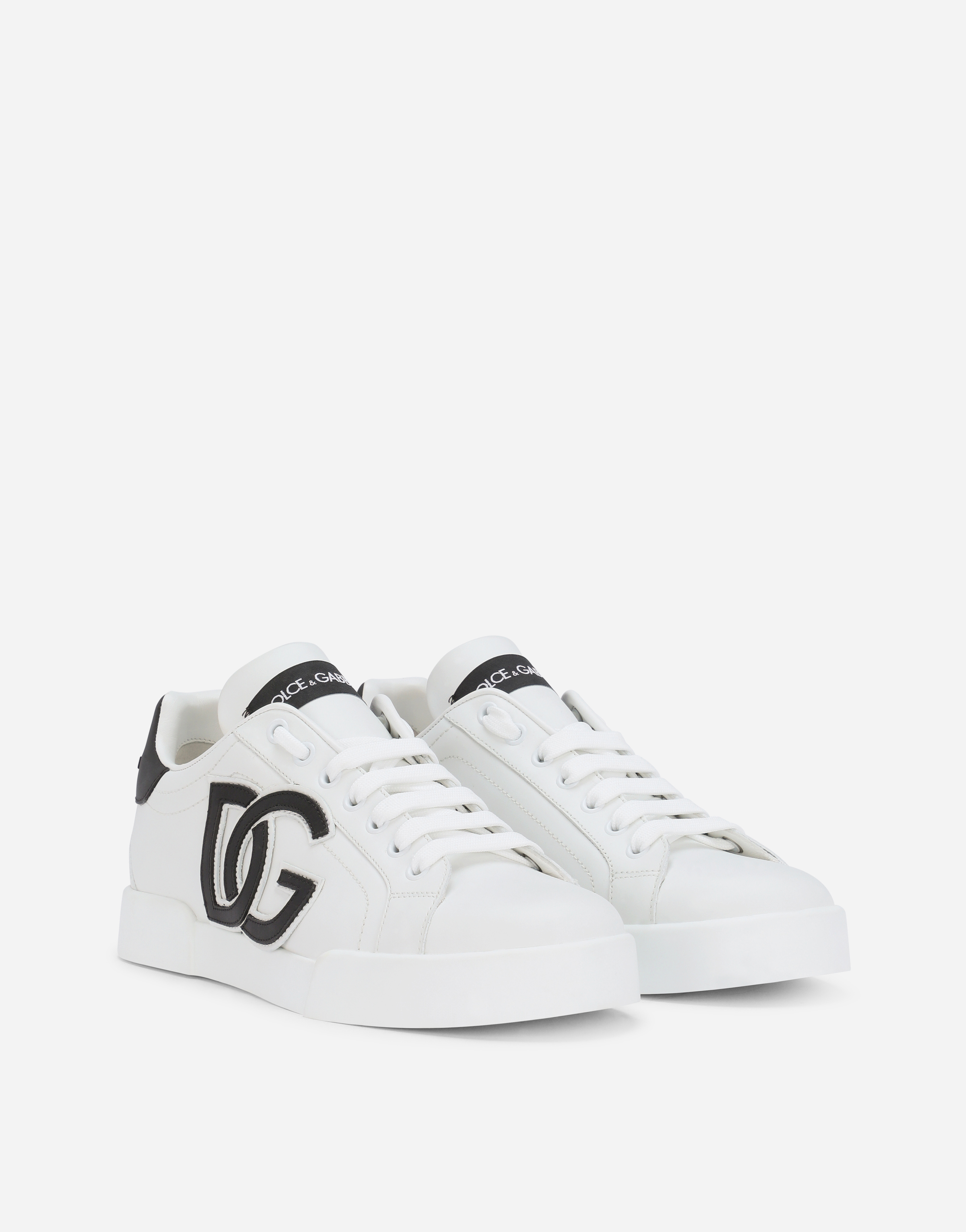 Shop Dolce & Gabbana Calfskin Portofino Sneakers With Dg Logo In Multicolor