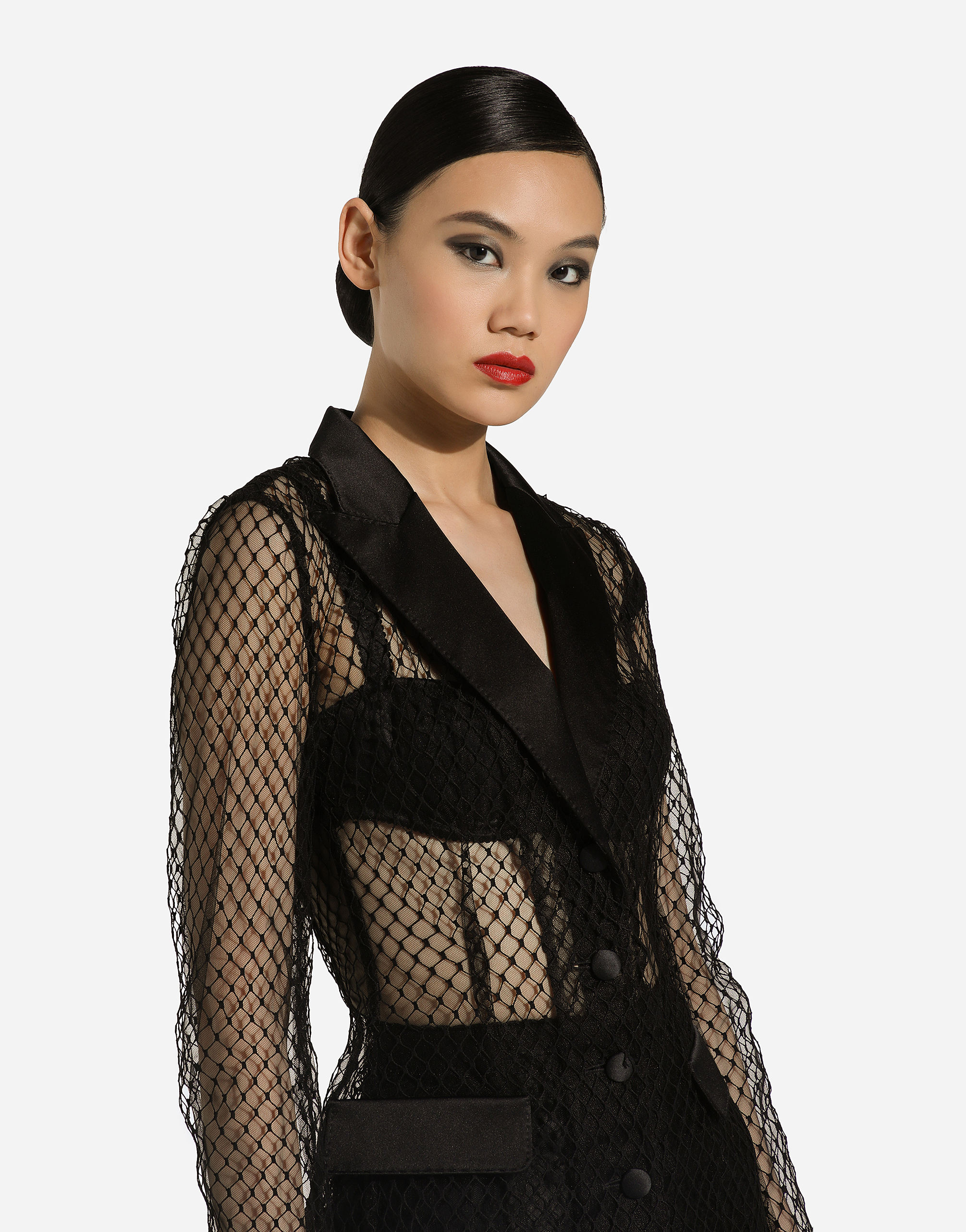 Shop Dolce & Gabbana Single-breasted Mesh Dolce Tuxedo Jacket In Black