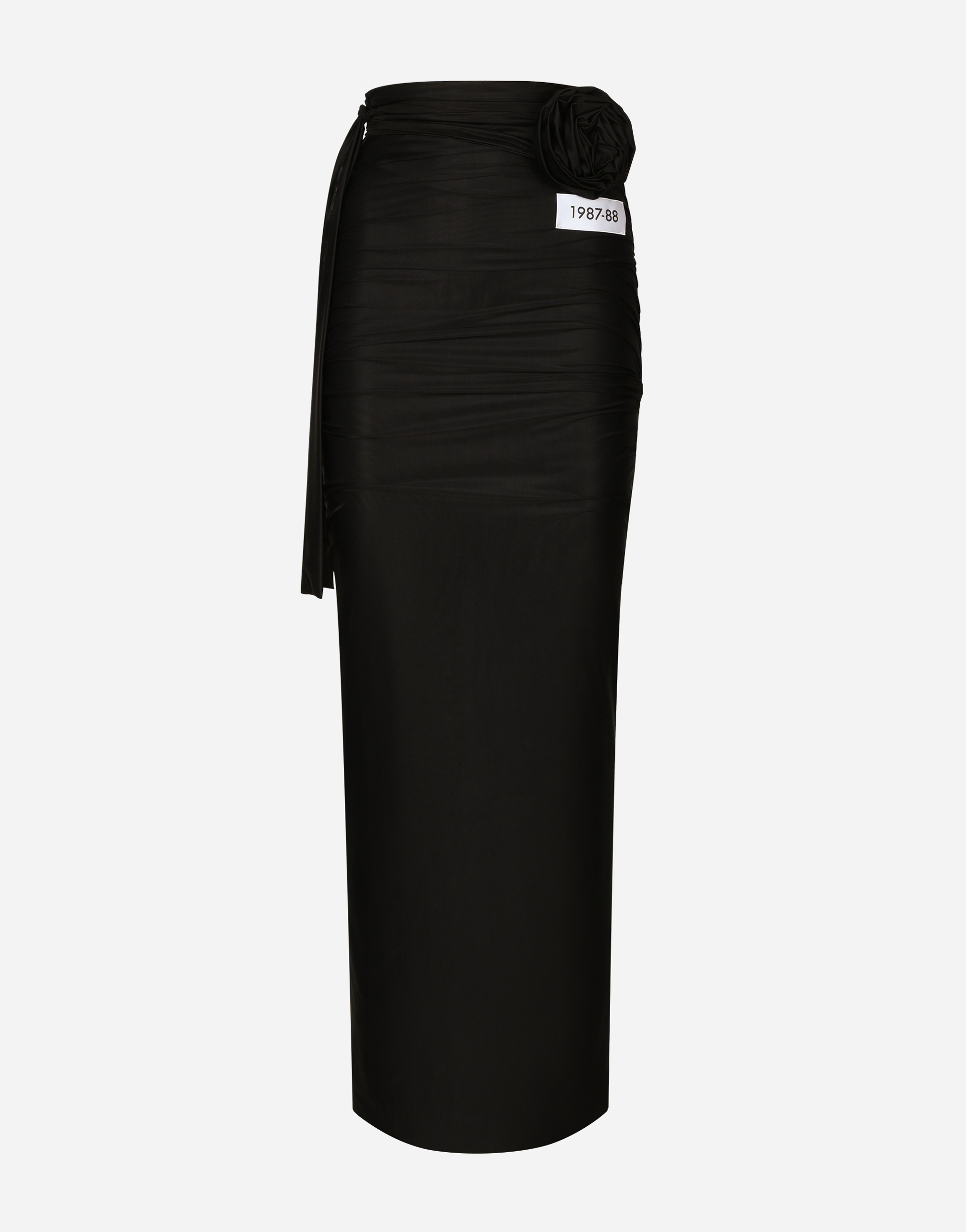 KIM DOLCE&GABBANA Long spandex jersey skirt with belt in Black