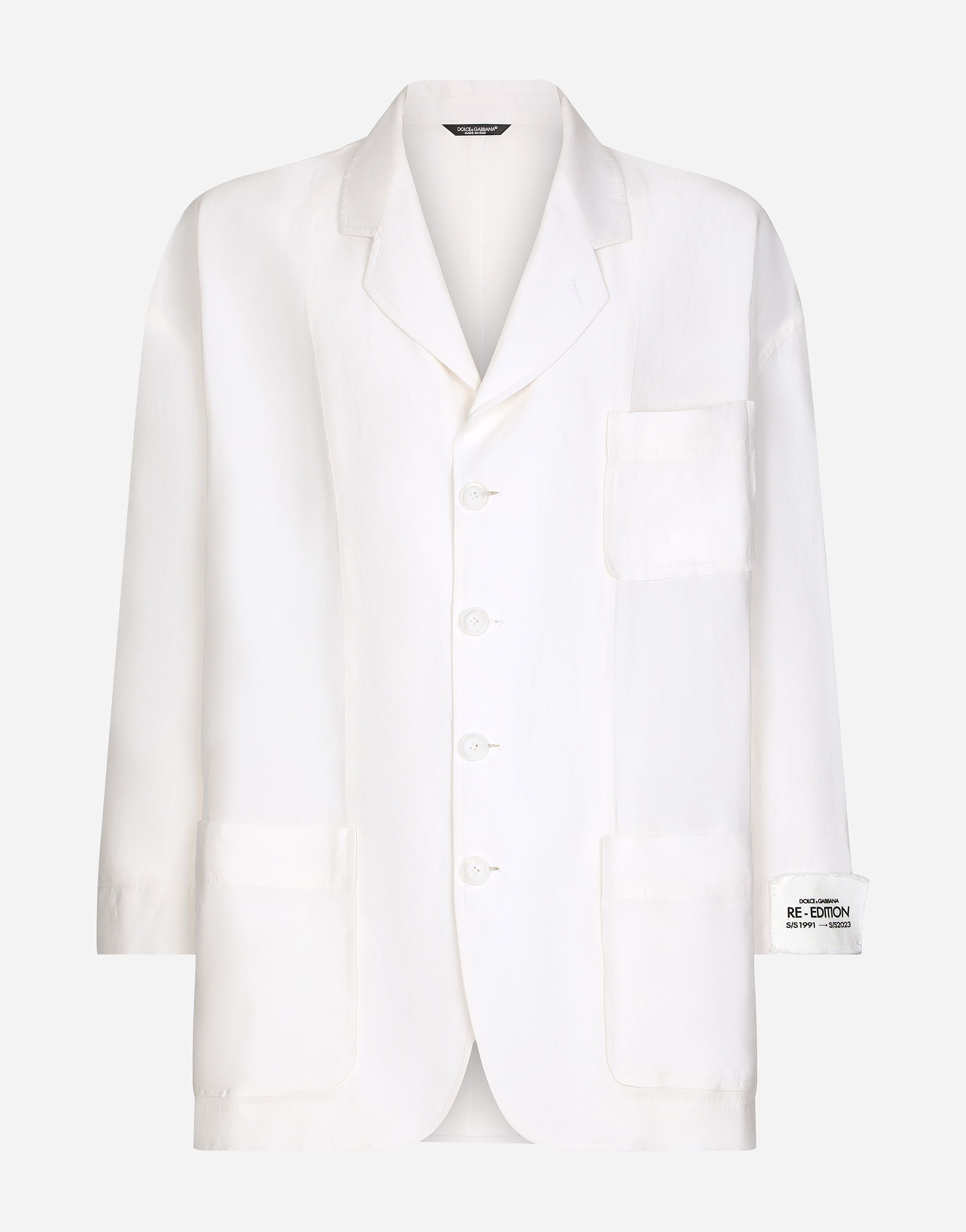 Oversize single-breasted linen and silk jacket in White for Men 