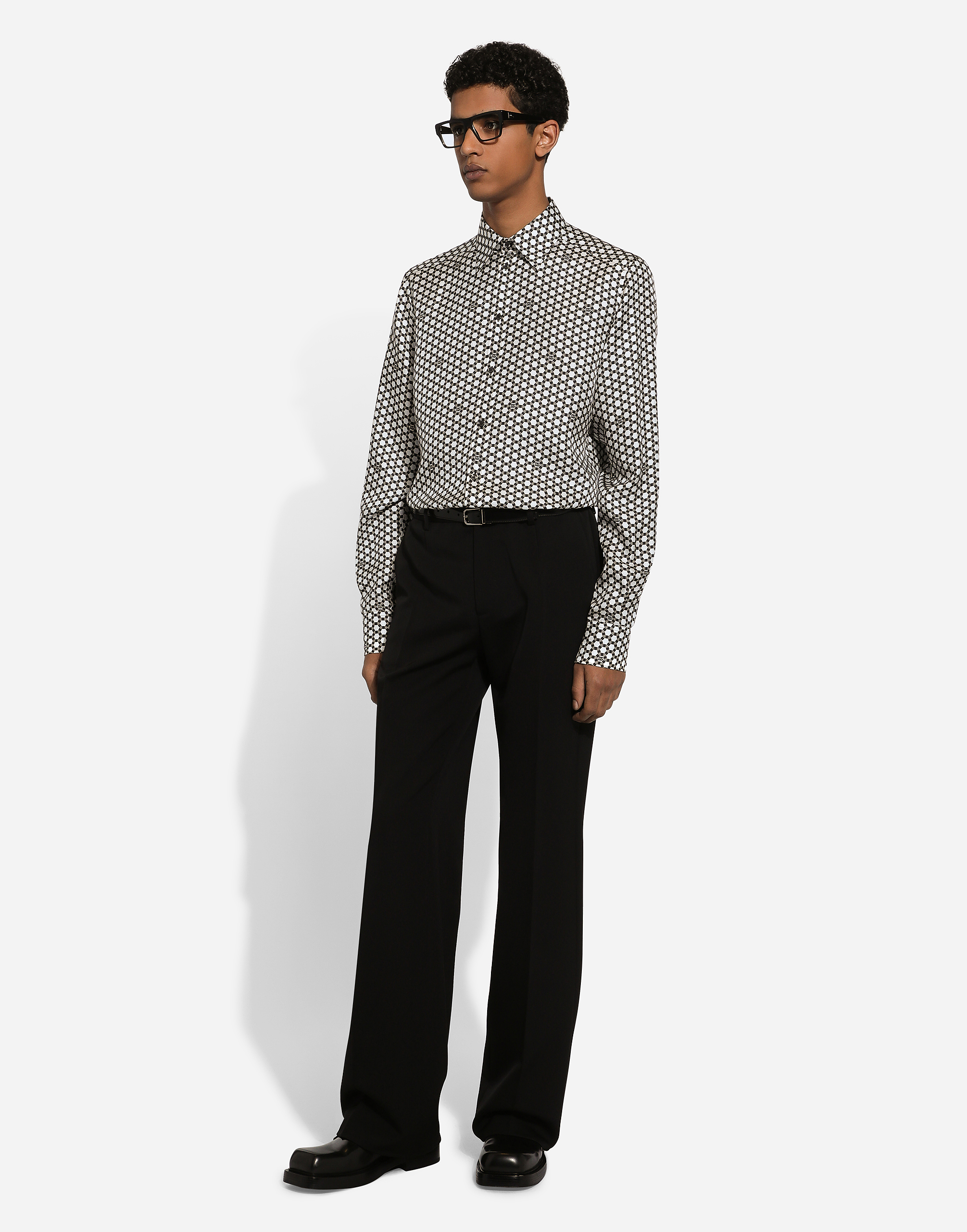 Shop Dolce & Gabbana Silk Martini-fit Shirt With Dg Print In Multicolor