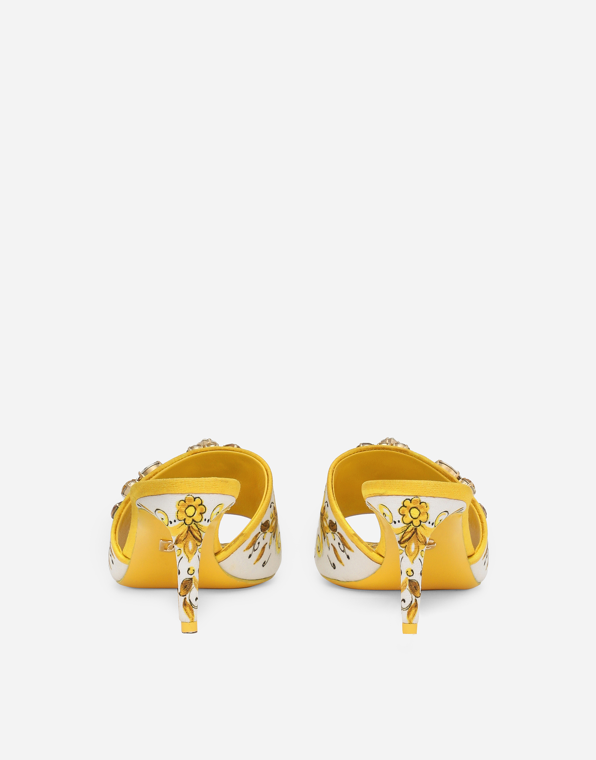 Shop Dolce & Gabbana Majolica-print Brocade Mules With Embroidery In Giallo