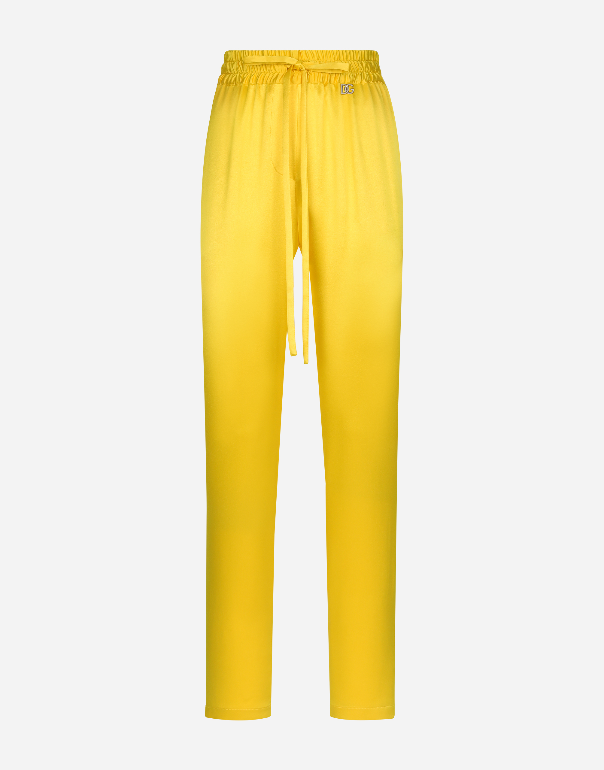 Silk crepe pants with elasticated waistband in Yellow for Women 