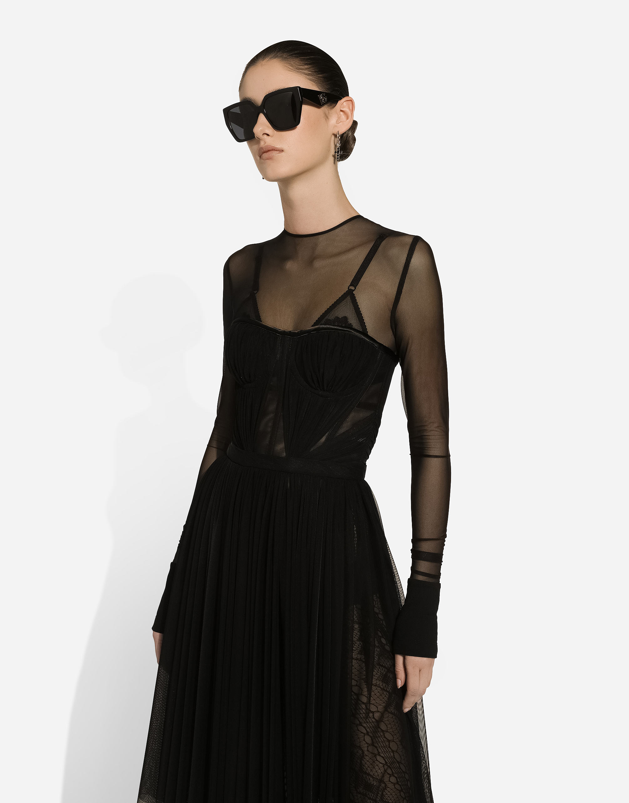 Shop Dolce & Gabbana Light Tulle Dress With Corset Details In ブラック