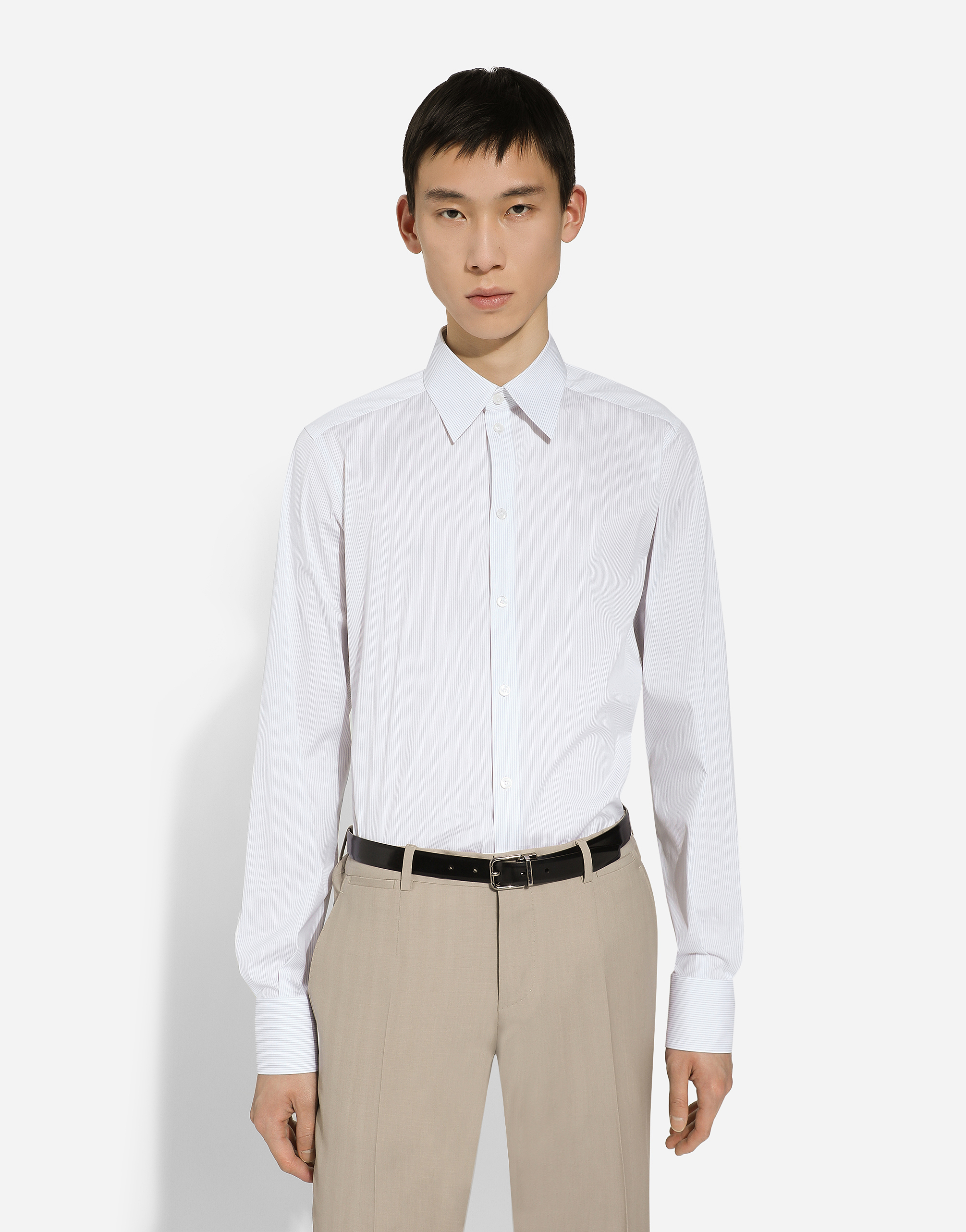 Shop Dolce & Gabbana Stretch Cotton Martini-fit Shirt In Multicolor