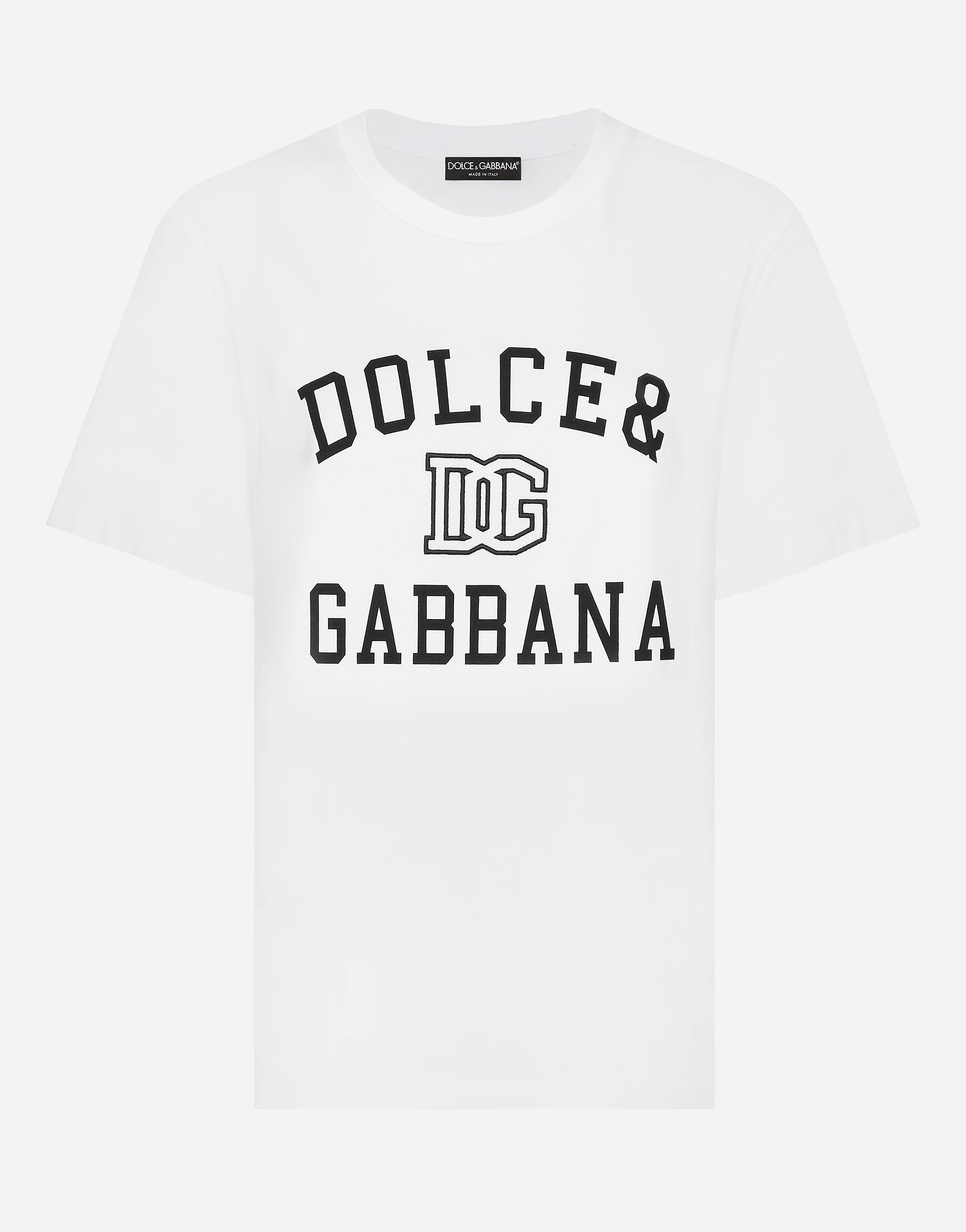 Jersey T-shirt with Dolce&Gabbana logo embroidery and lettering in White  for Women | Dolce&Gabbana®