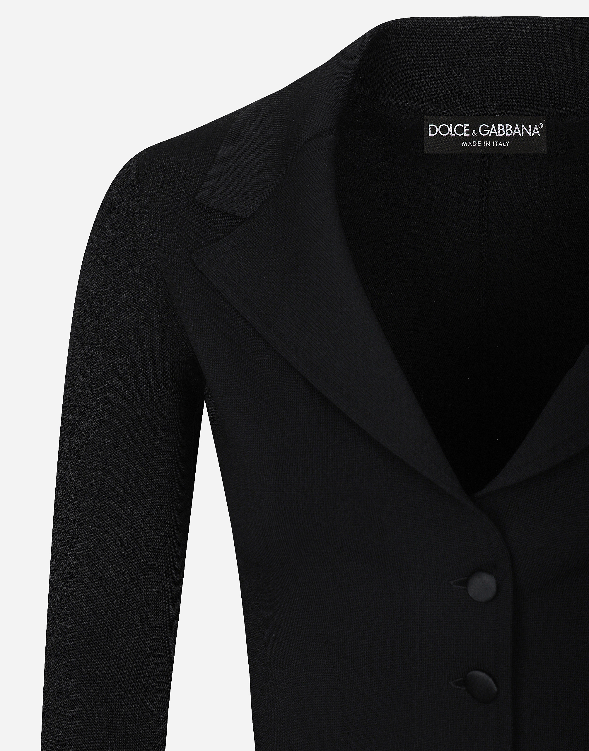 Shop Dolce & Gabbana Short Stretch Viscose Knit Jacket With Dg Logo In ブラック