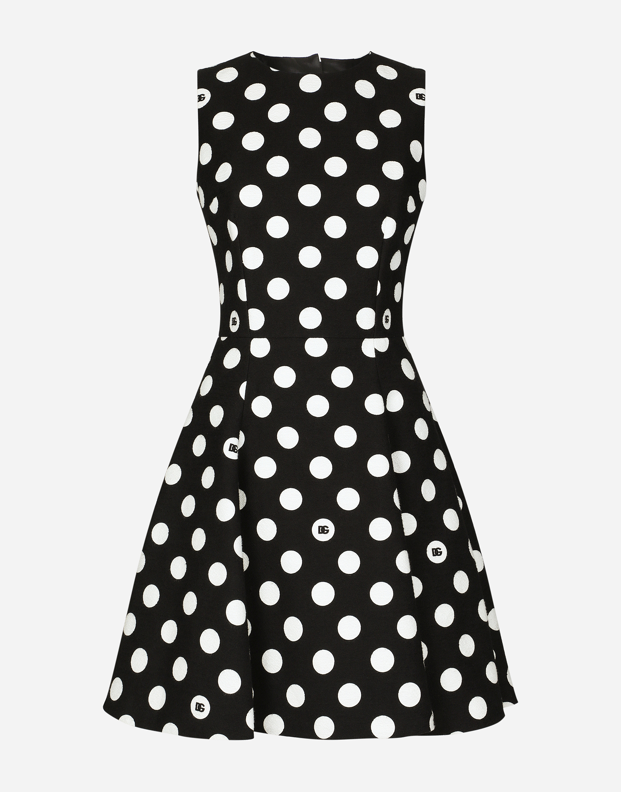 Shop Dolce & Gabbana Short Cotton Rush-stitch Brocade Dress With Polka-dot Print In プリ