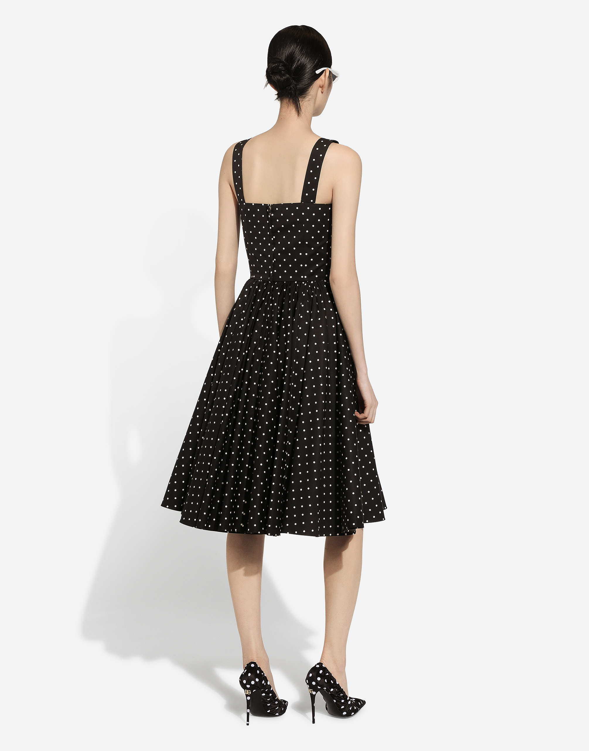 Shop Dolce & Gabbana Calf-length Cotton Dress With Polka-dot Print In プリ