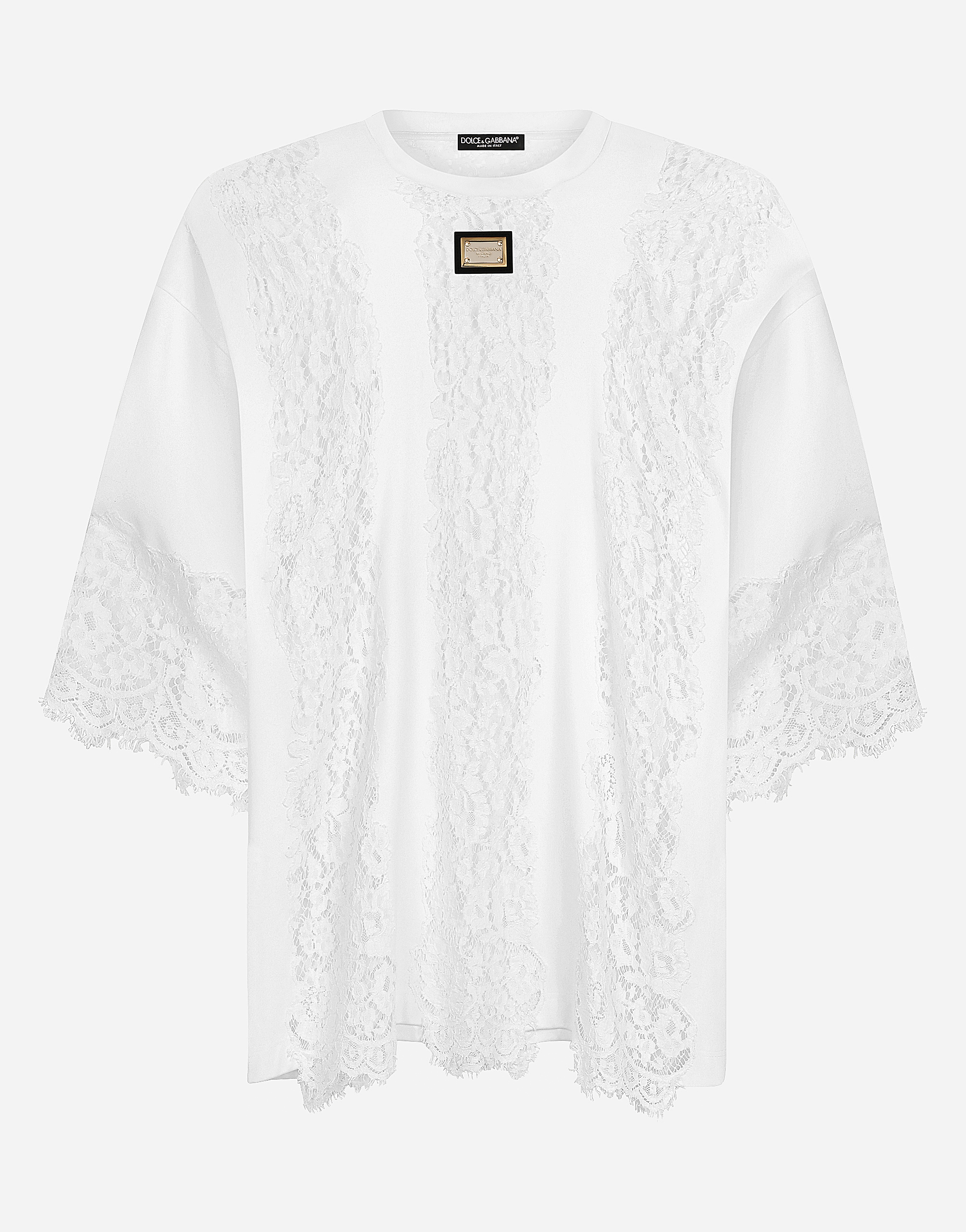 ホワイトのメンズ Short-sleeved T-shirt with lace inserts 