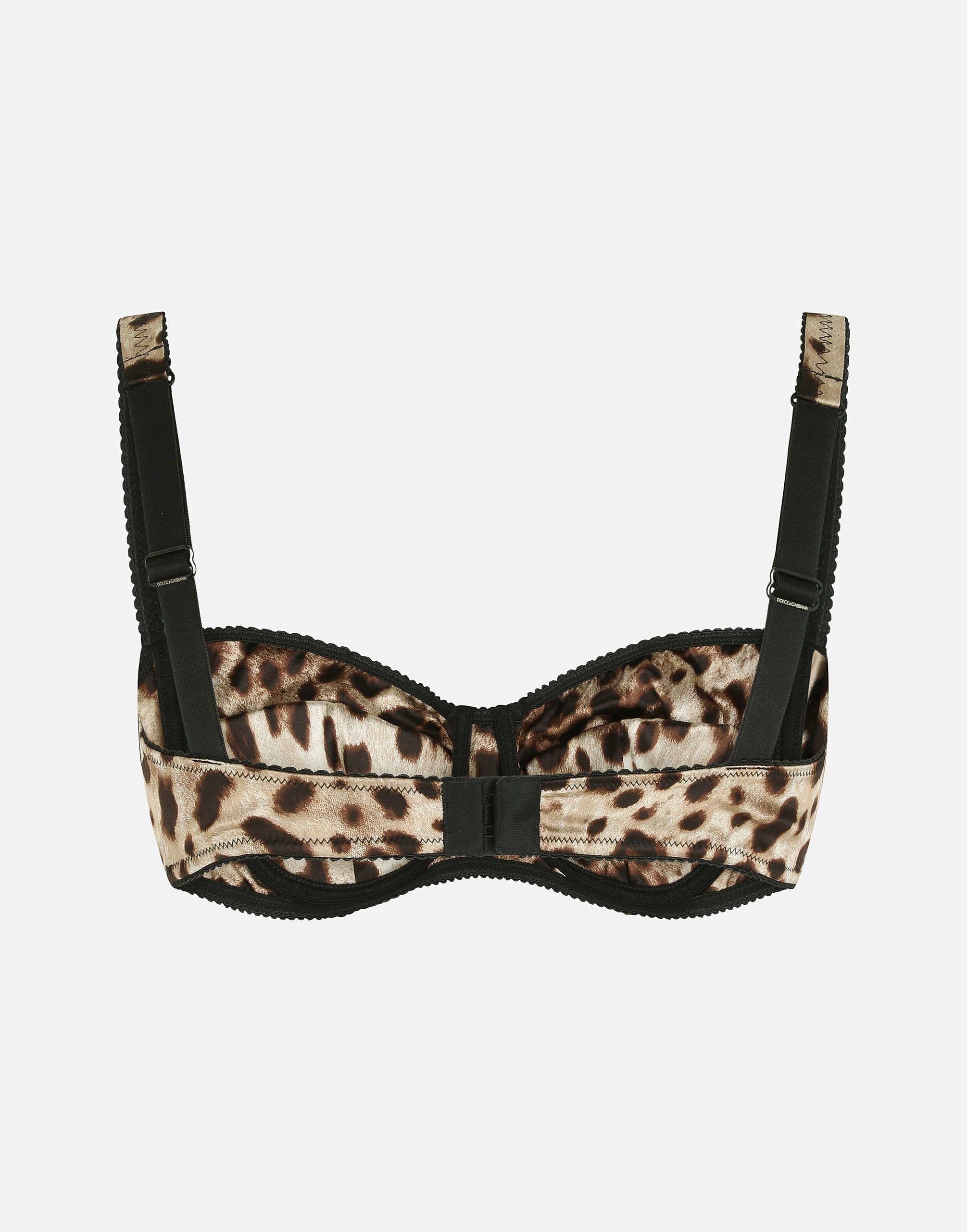Leopard-print satin balconette bra with lace detailing in STAMPA