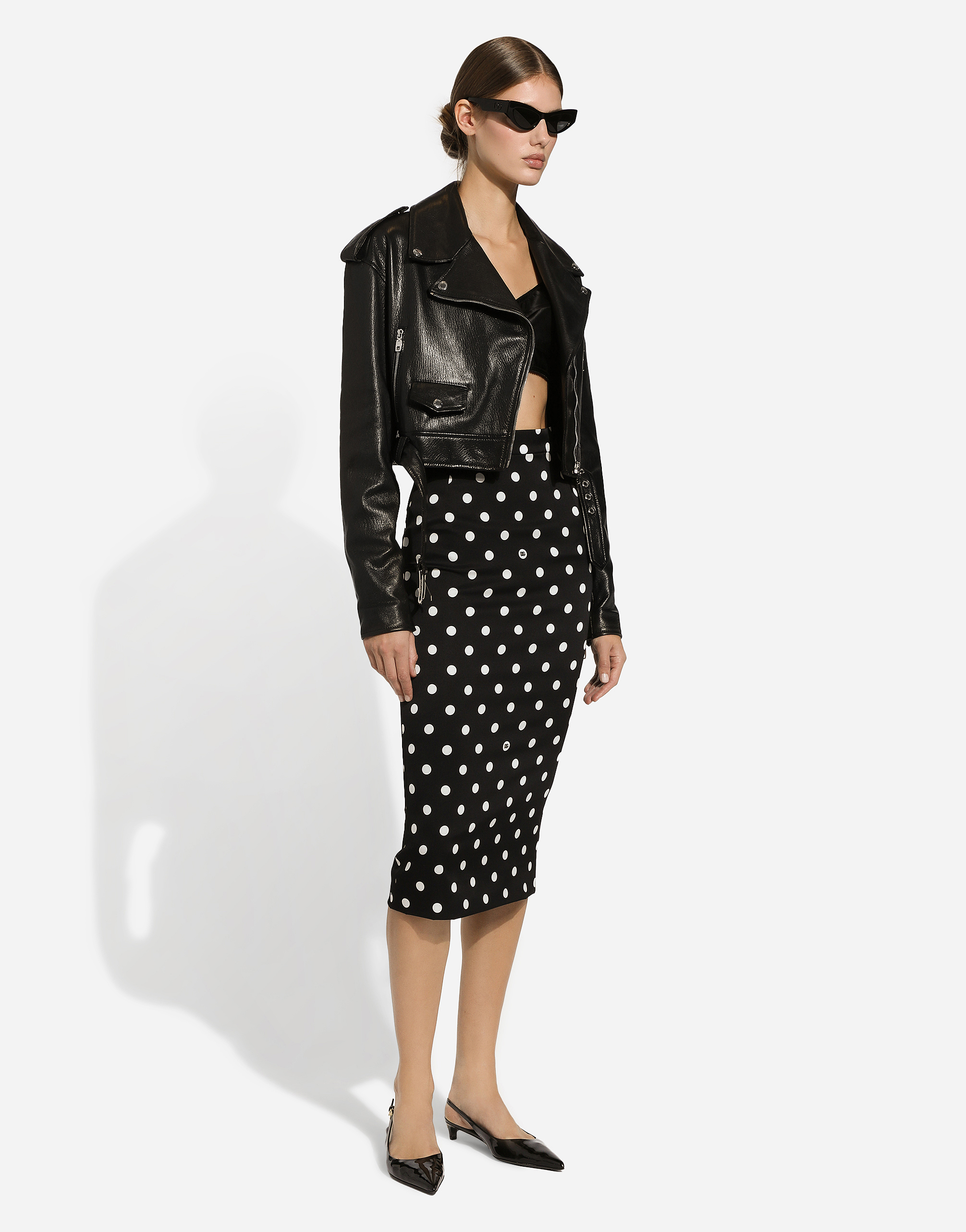 Shop Dolce & Gabbana Charmeuse Calf-length Pencil Skirt With Polka-dot Print In プリ