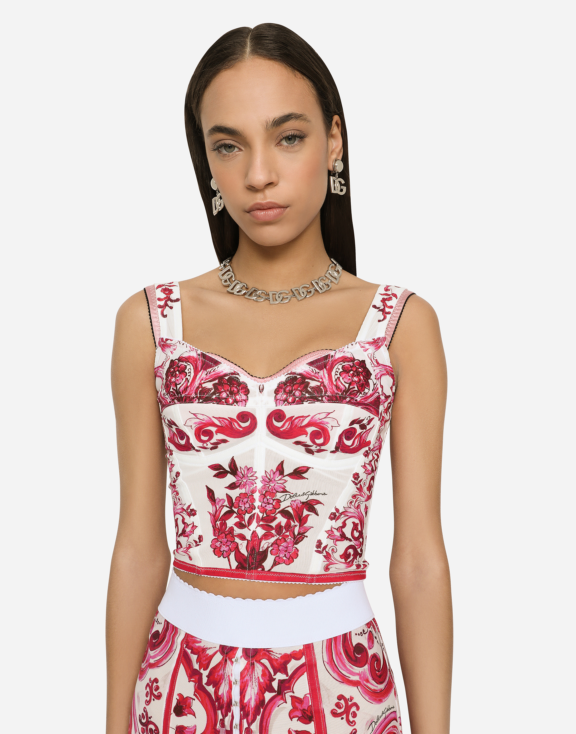 Shop Dolce & Gabbana Majolica-print Marquisette Bustier Top In Multicolor