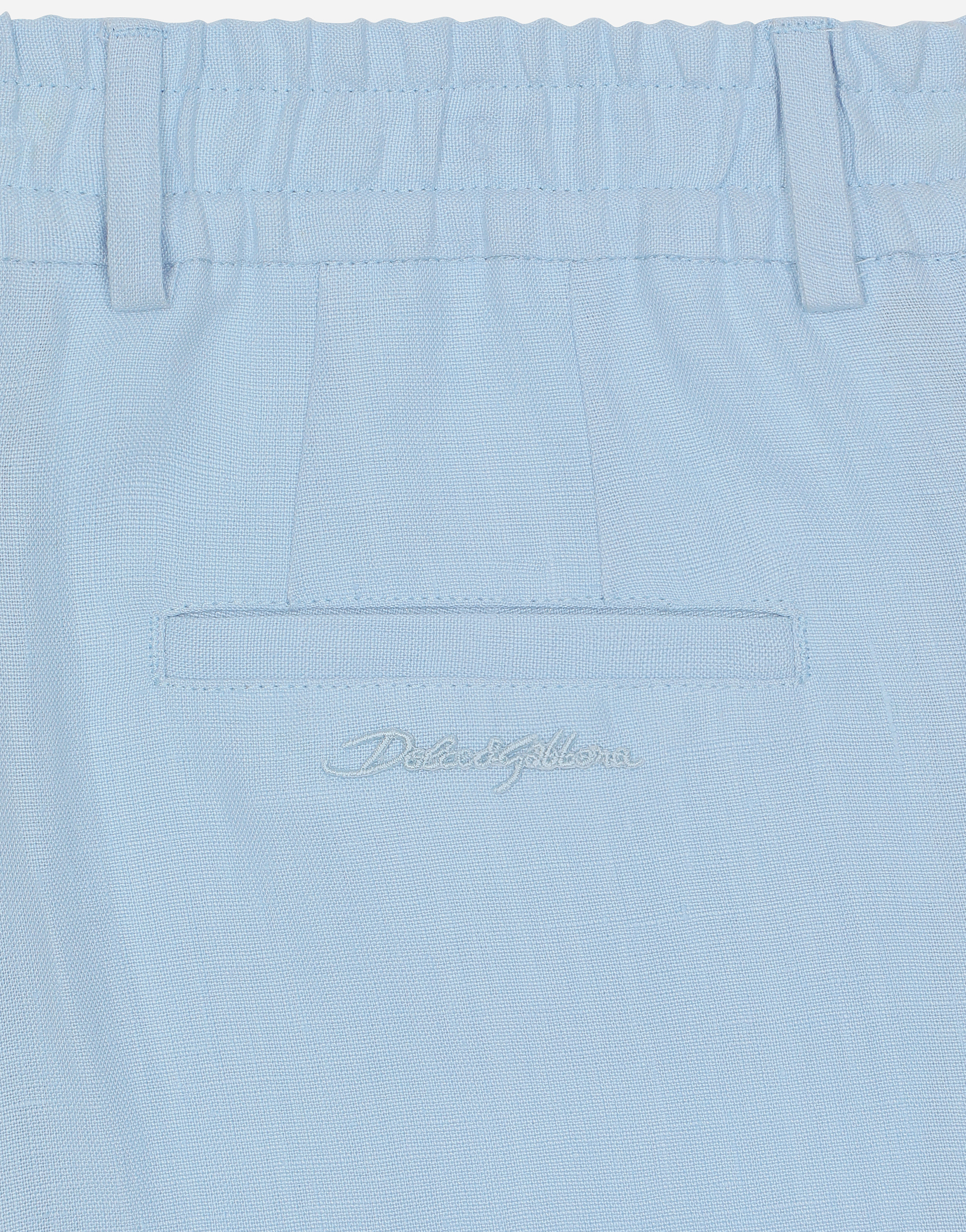 Shop Dolce & Gabbana Linen Shorts With Dolce&gabbana Logo In Azzurro