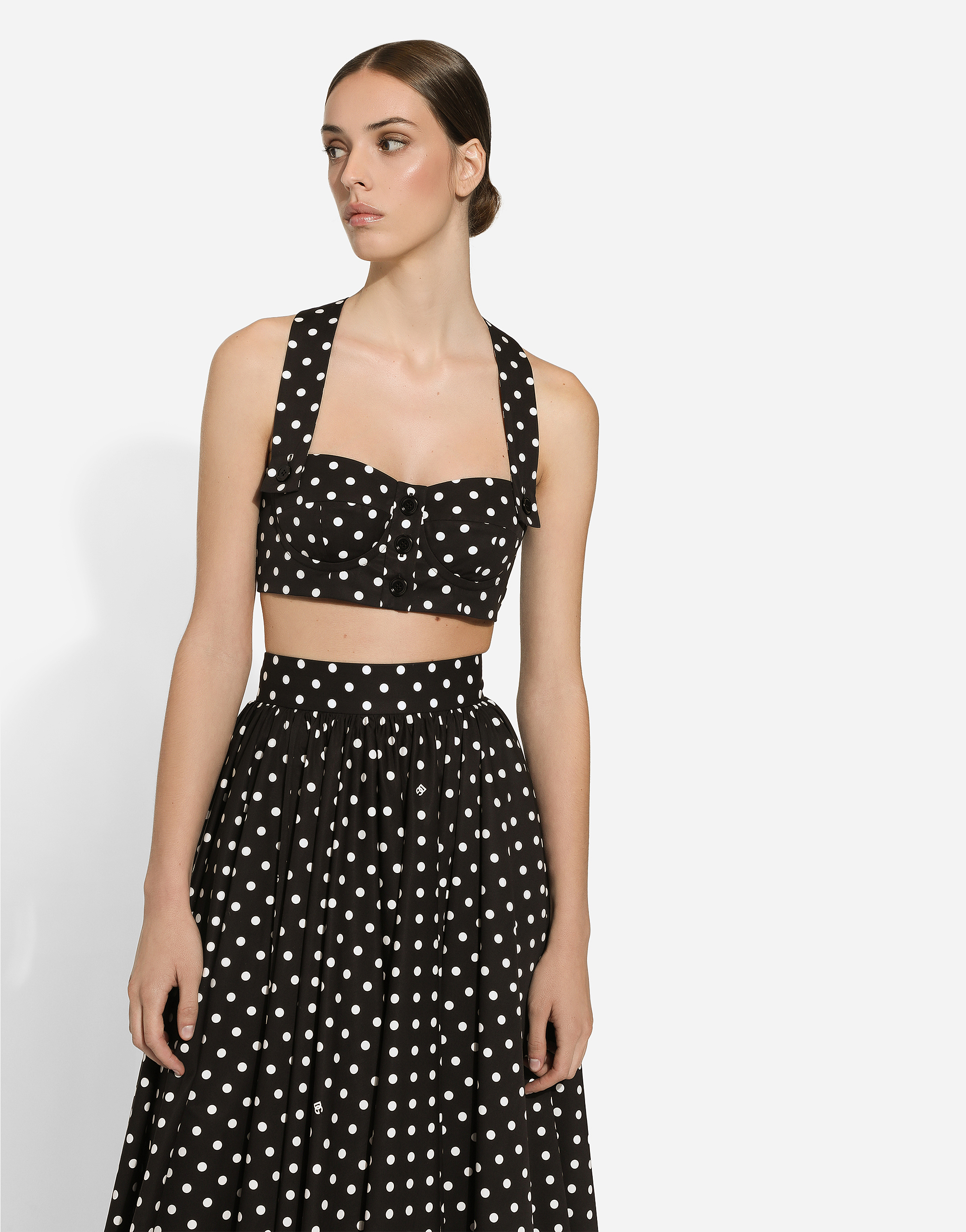 Shop Dolce & Gabbana Cotton Calf-length Circle Skirt With Polka-dot Print In プリ