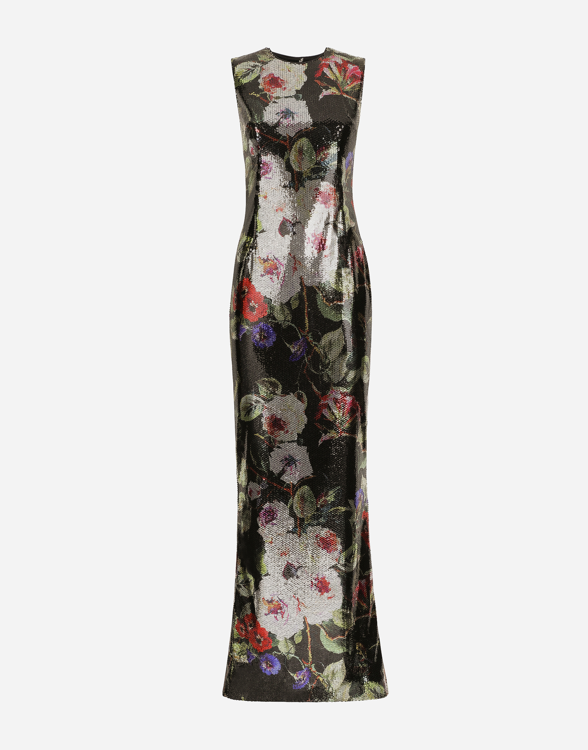 プリントのウィメンズ Long sequined dress with rose garden print ...