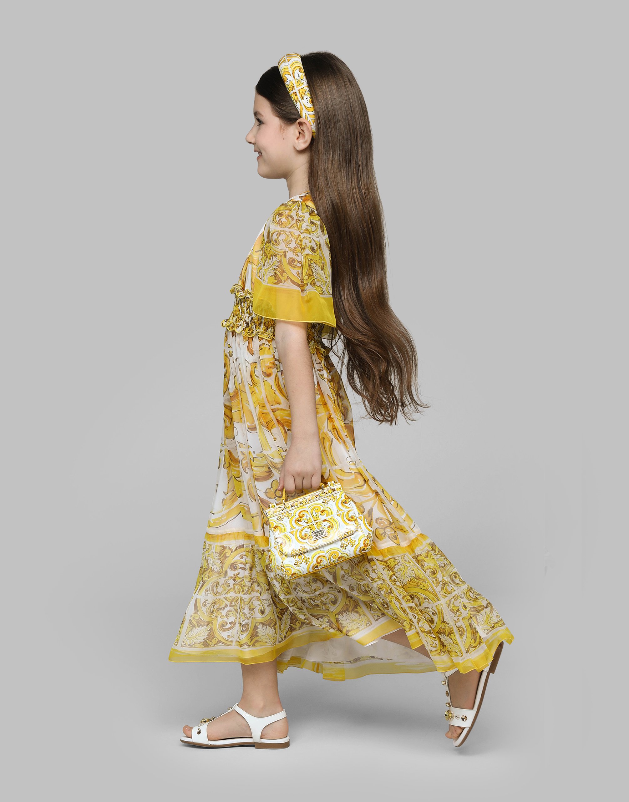 Shop Dolce & Gabbana Twill Hairband With Yellow Majolica Print