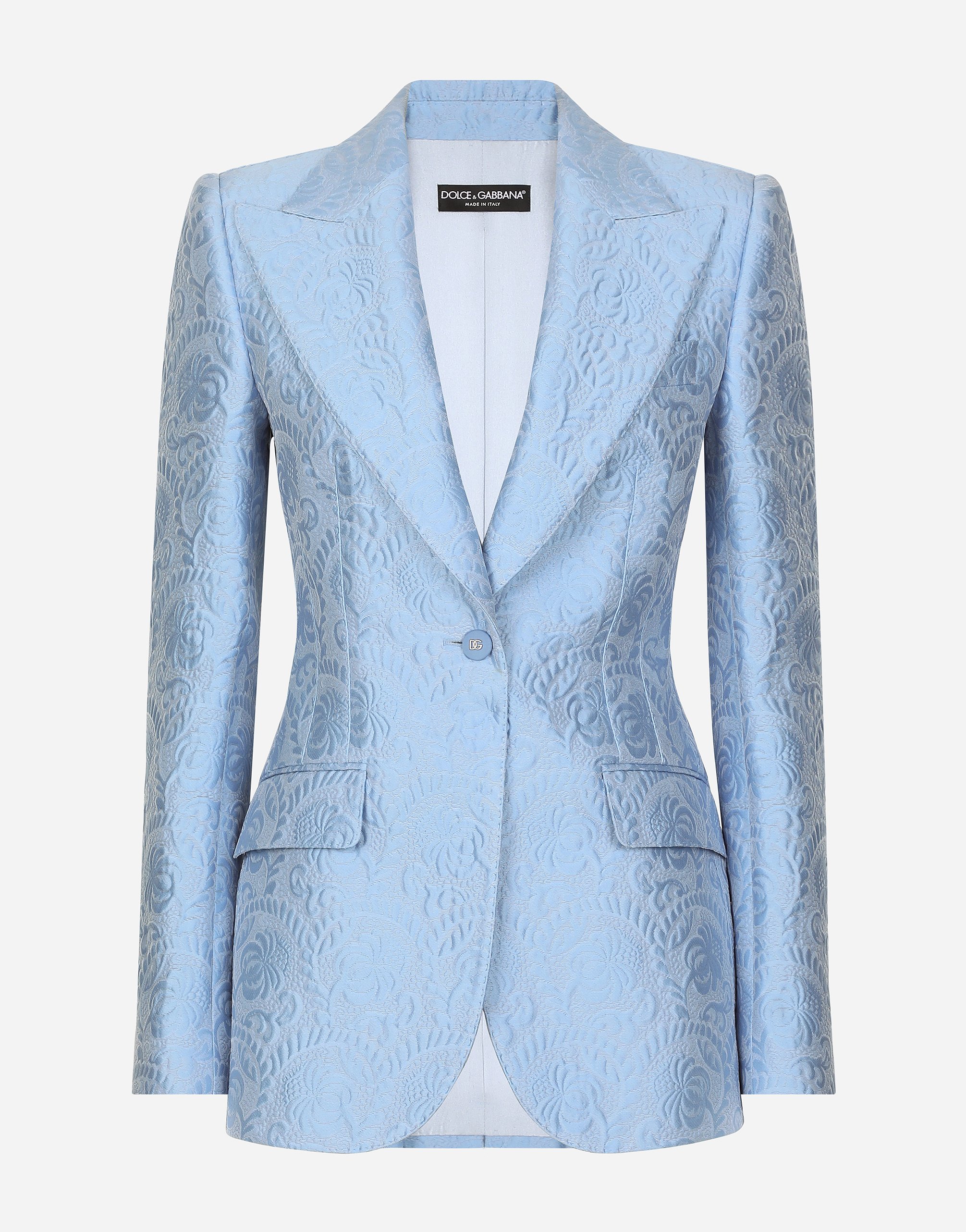 Single-breasted floral quilted jacquard Turlington jacket in Azure for  Women | Dolce&Gabbana®