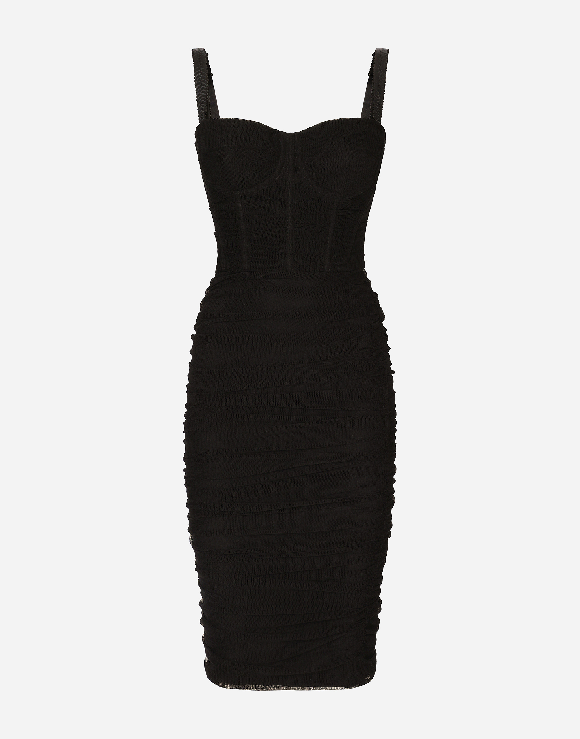 Tulle midi dress with draping and corset in Black for Women 