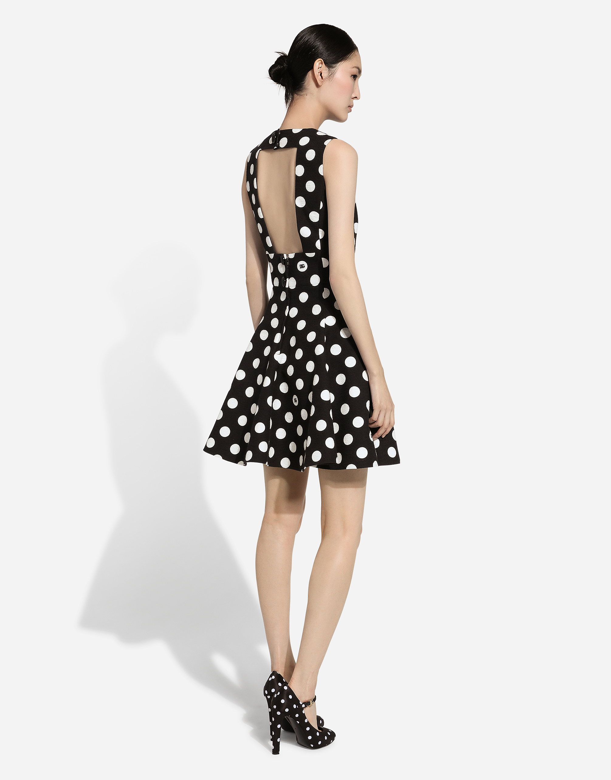 Shop Dolce & Gabbana Short Cotton Rush-stitch Brocade Dress With Polka-dot Print In プリ