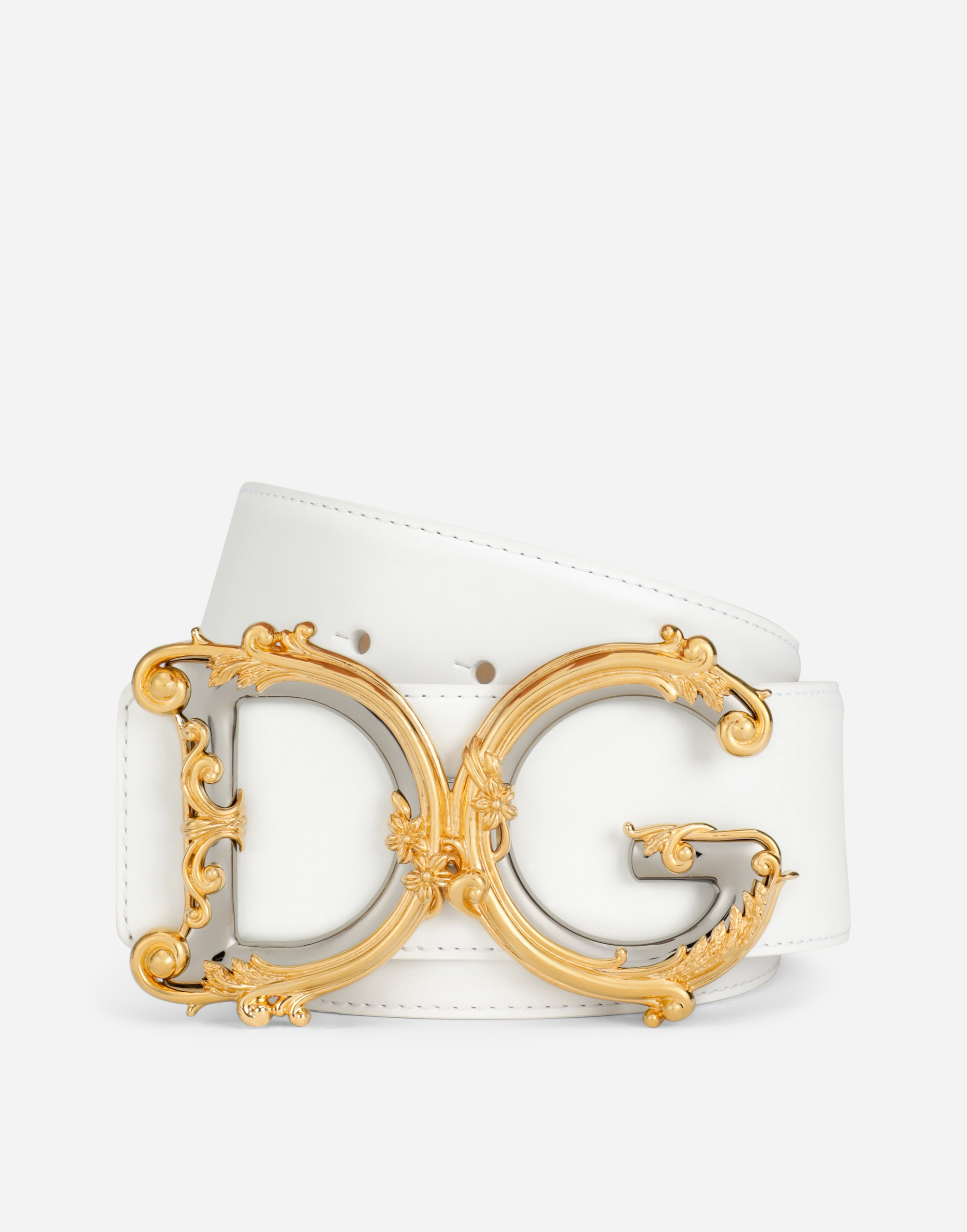 ホワイトのウィメンズ Calfskin belt with logo | Dolceu0026Gabbana®