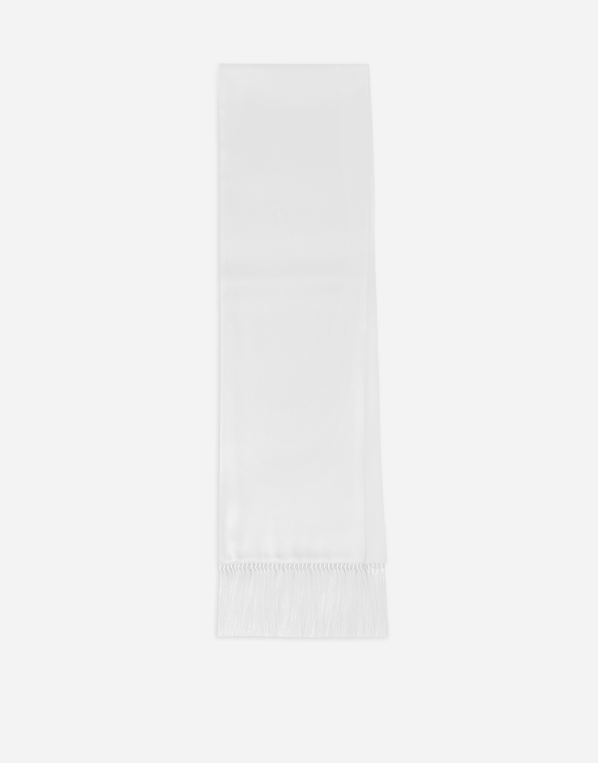 Shop Dolce & Gabbana Silk Satin Scarf With Fringing In White