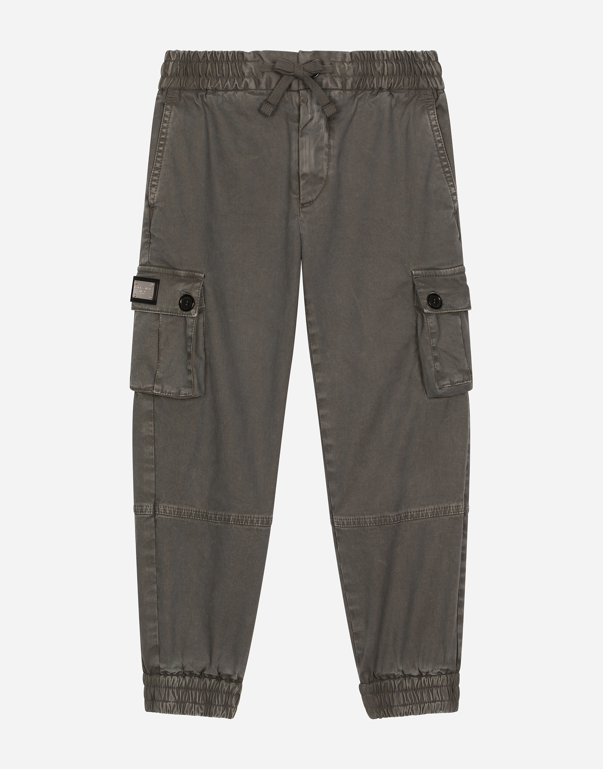 Shop Dolce & Gabbana Gabardine Cargo Pants With Branded Tag In Grey