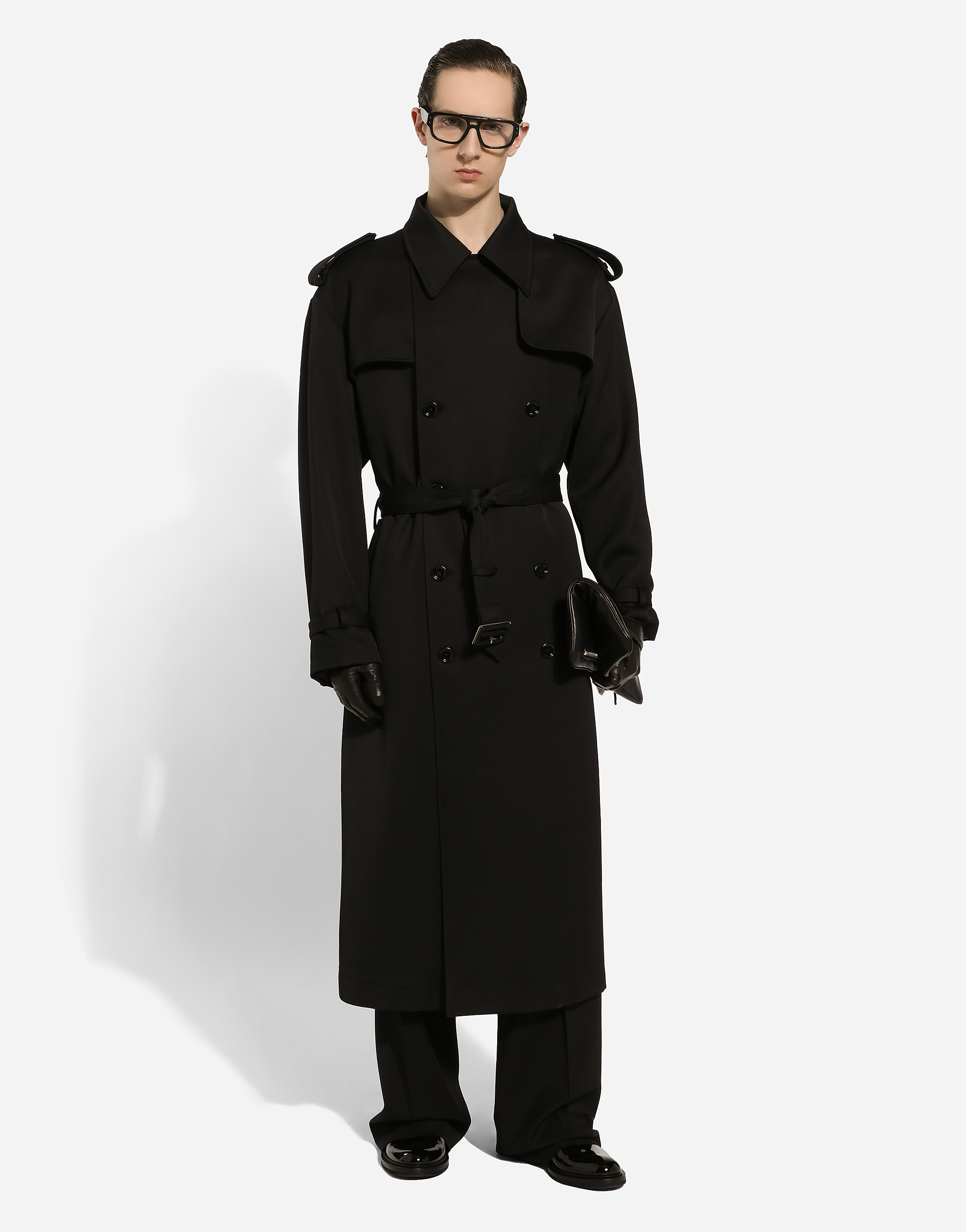 Shop Dolce & Gabbana Double-breasted Wool Trench Coat In Black