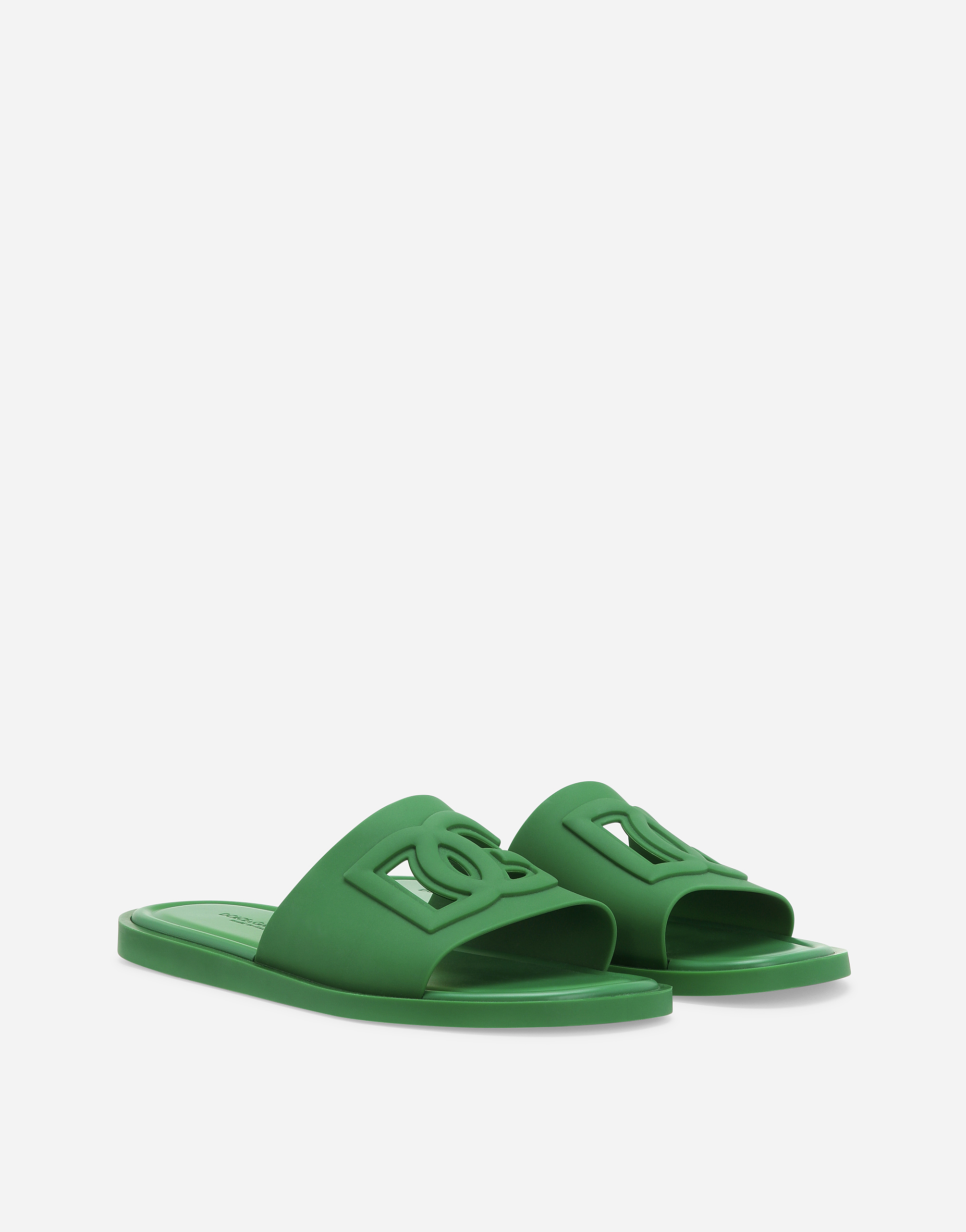 Shop Dolce & Gabbana Rubber Beachwear Sliders In Verde