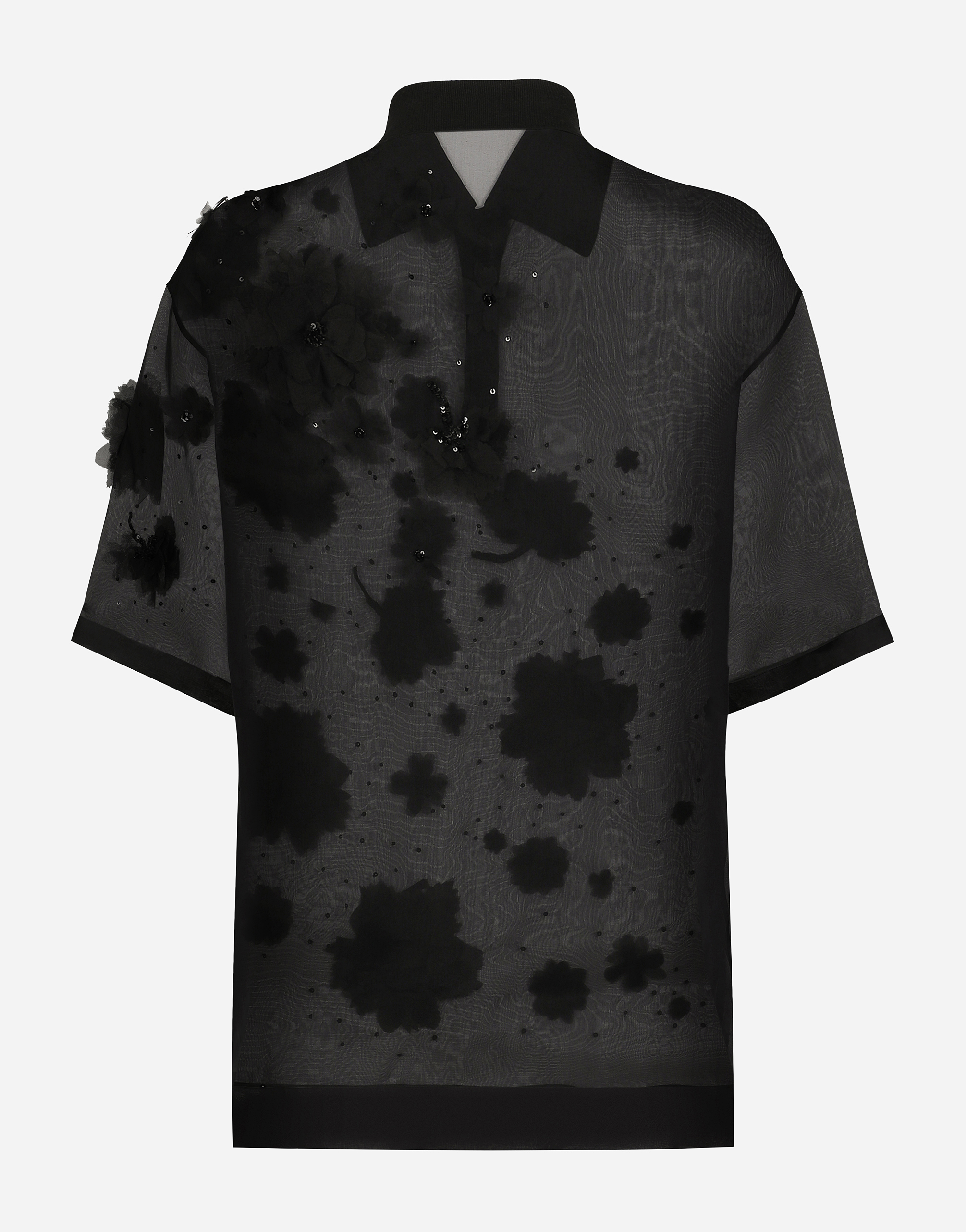 Silk organza polo shirt with embroidery